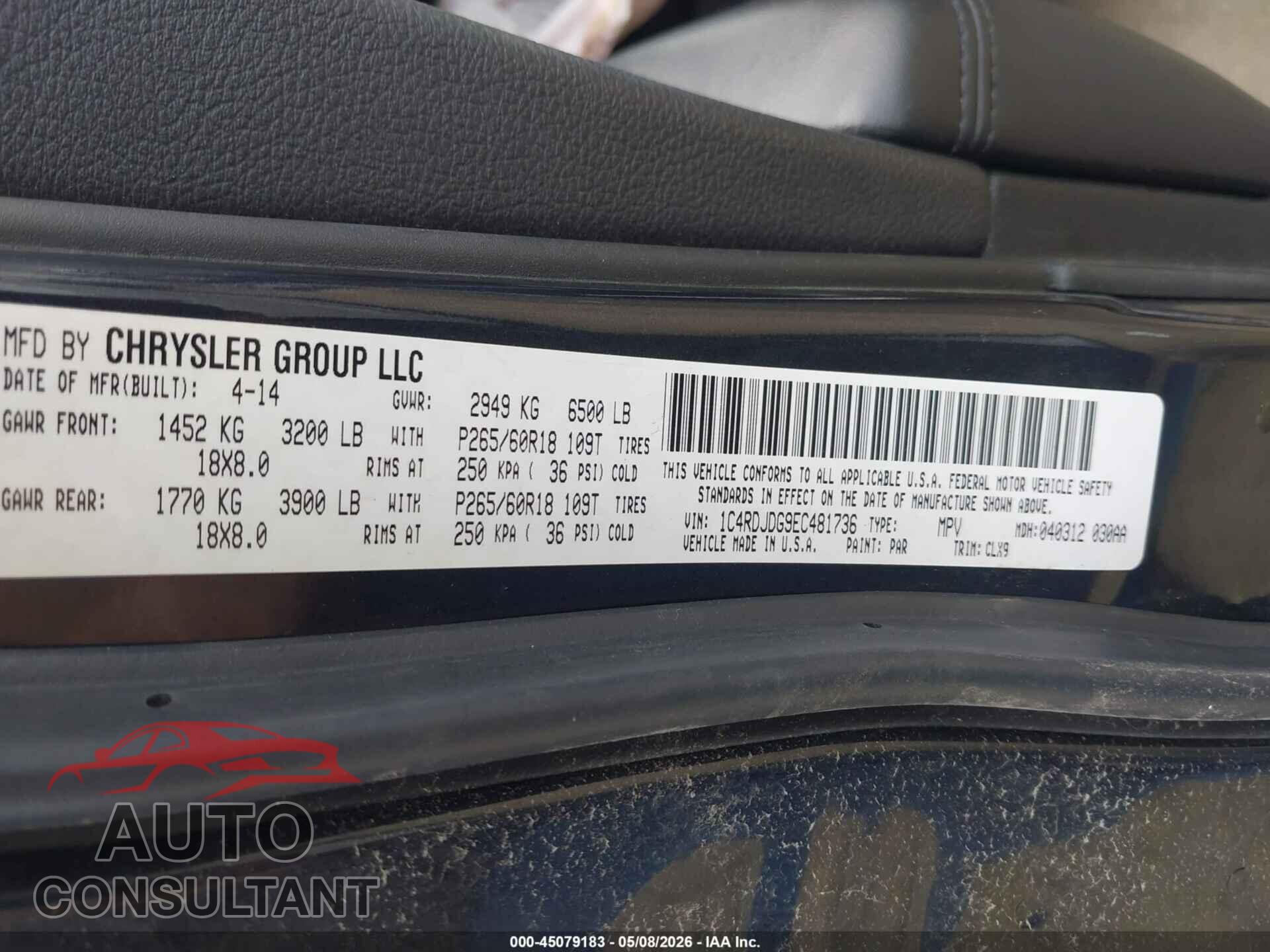 DODGE DURANGO 2014 - 1C4RDJDG9EC481736