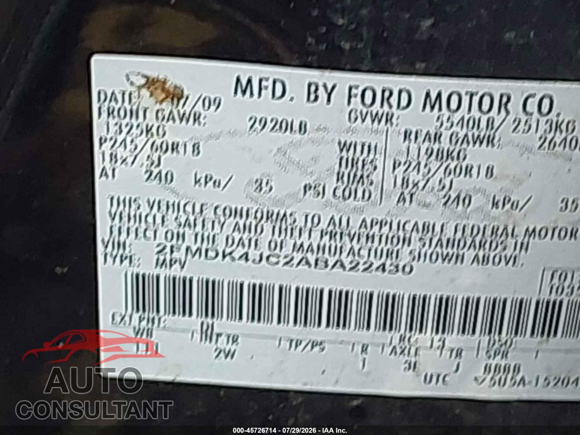 FORD EDGE 2010 - 2FMDK4JC2ABA22430