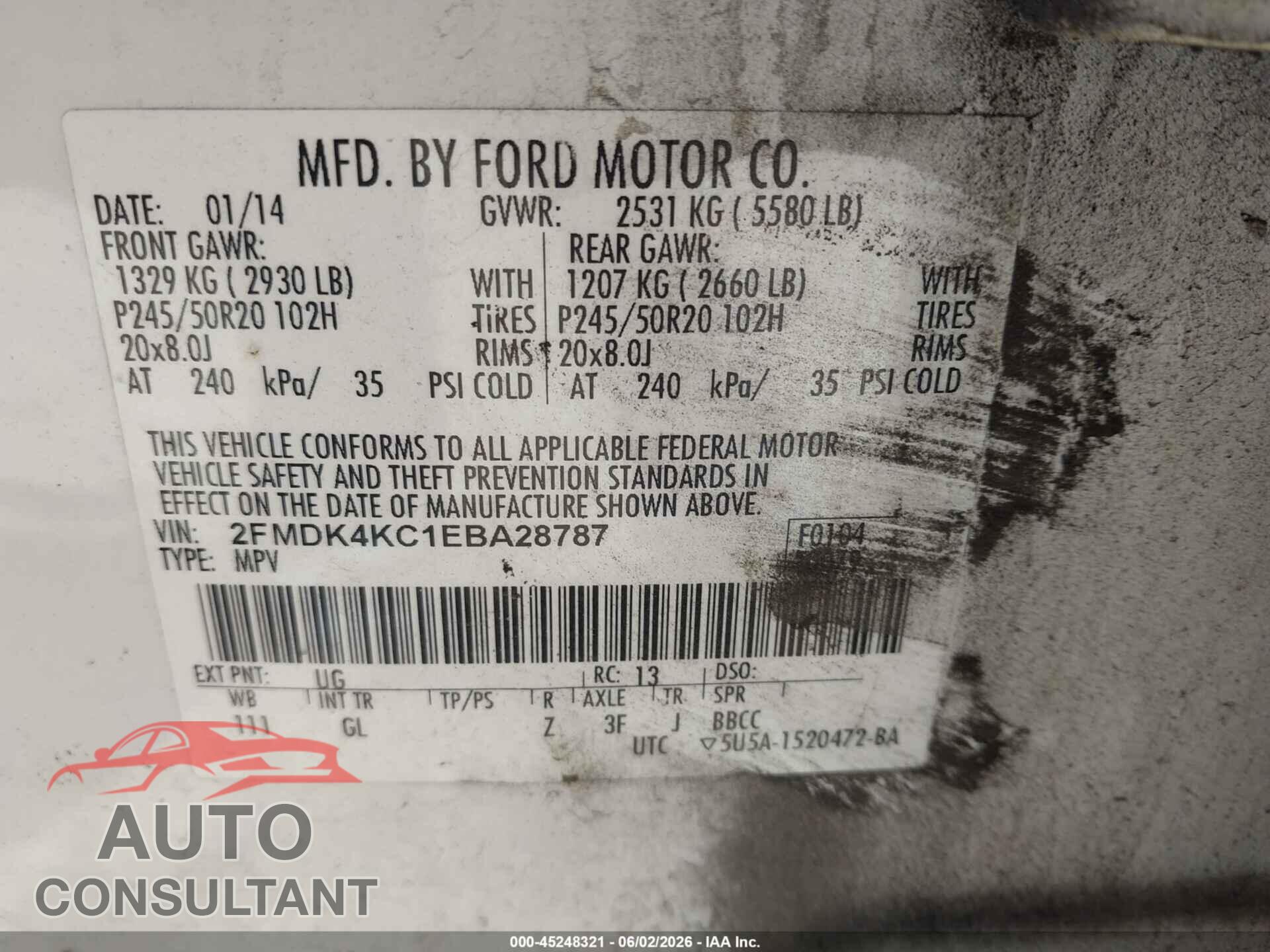 FORD EDGE 2014 - 2FMDK4KC1EBA28787