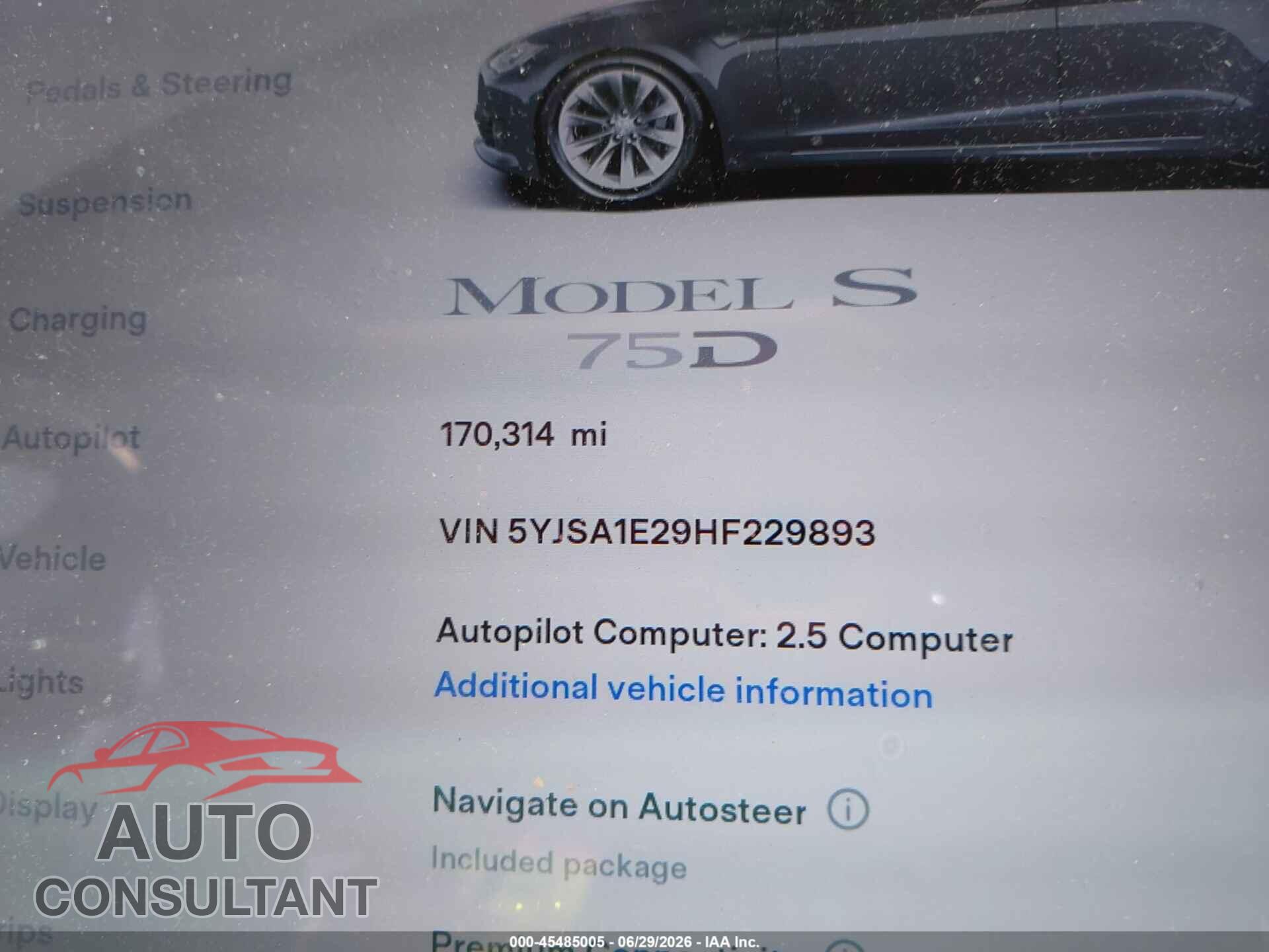 TESLA MODEL S 2017 - 5YJSA1E29HF229893