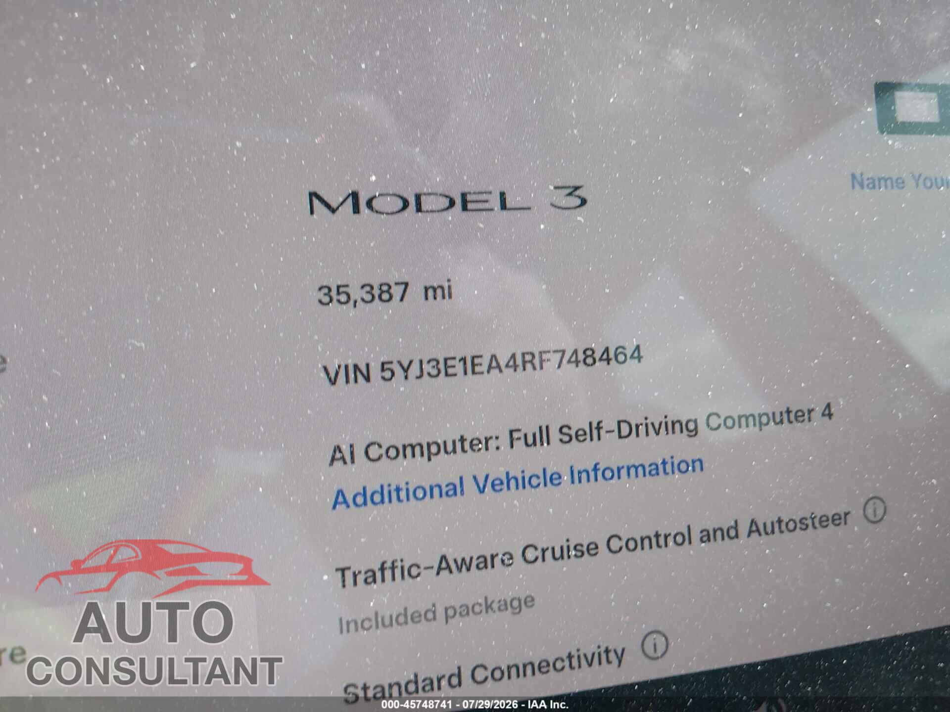 TESLA MODEL 3 2024 - 5YJ3E1EA4RF748464