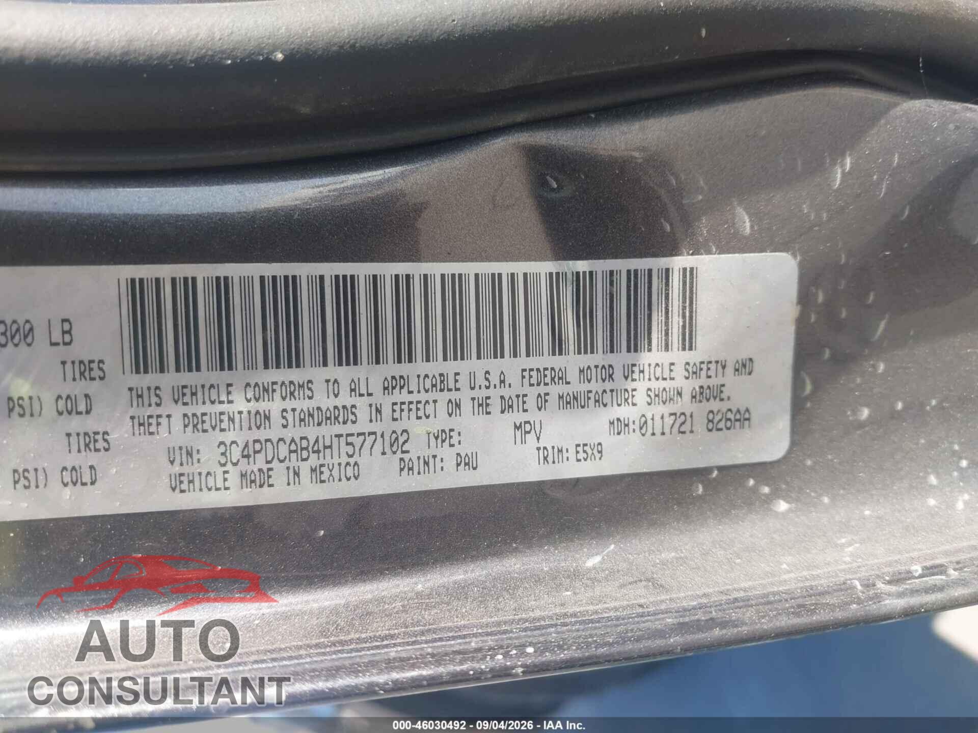 DODGE JOURNEY 2017 - 3C4PDCAB4HT577102