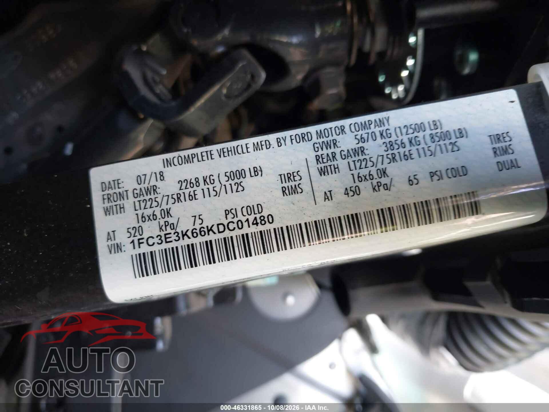 FORD E-350 STRIPPED 2019 - 1FC3E3K66KDC01480