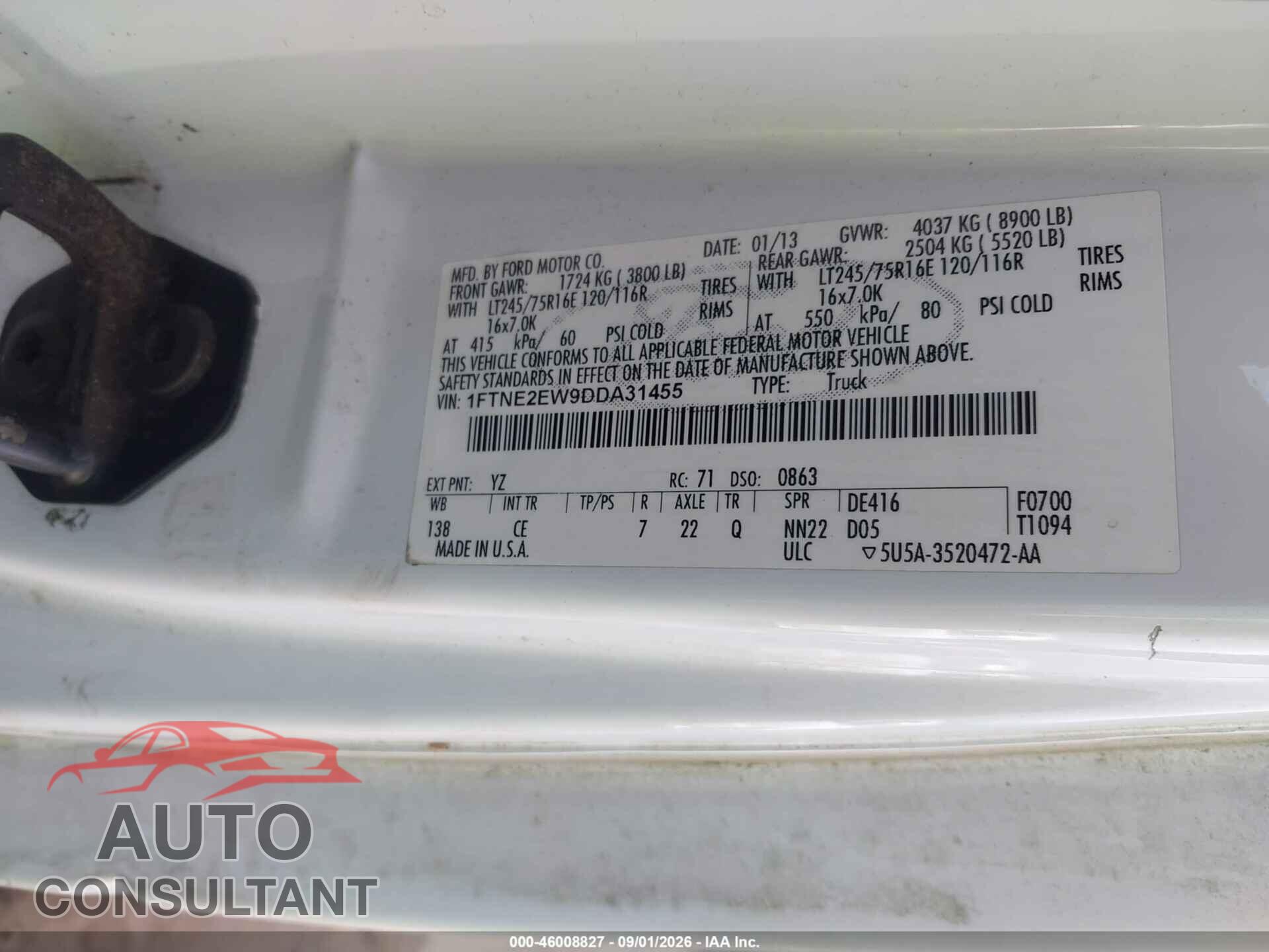 FORD E-250 2013 - 1FTNE2EW9DDA31455