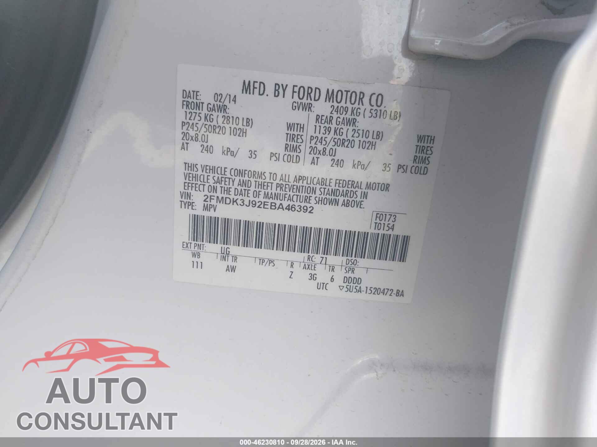 FORD EDGE 2014 - 2FMDK3J92EBA46392