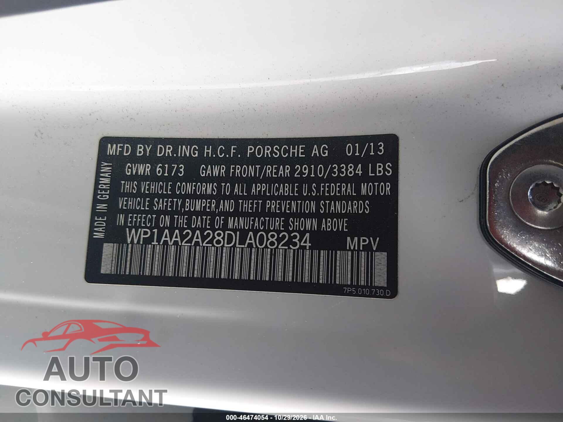 PORSCHE CAYENNE 2013 - WP1AA2A28DLA08234