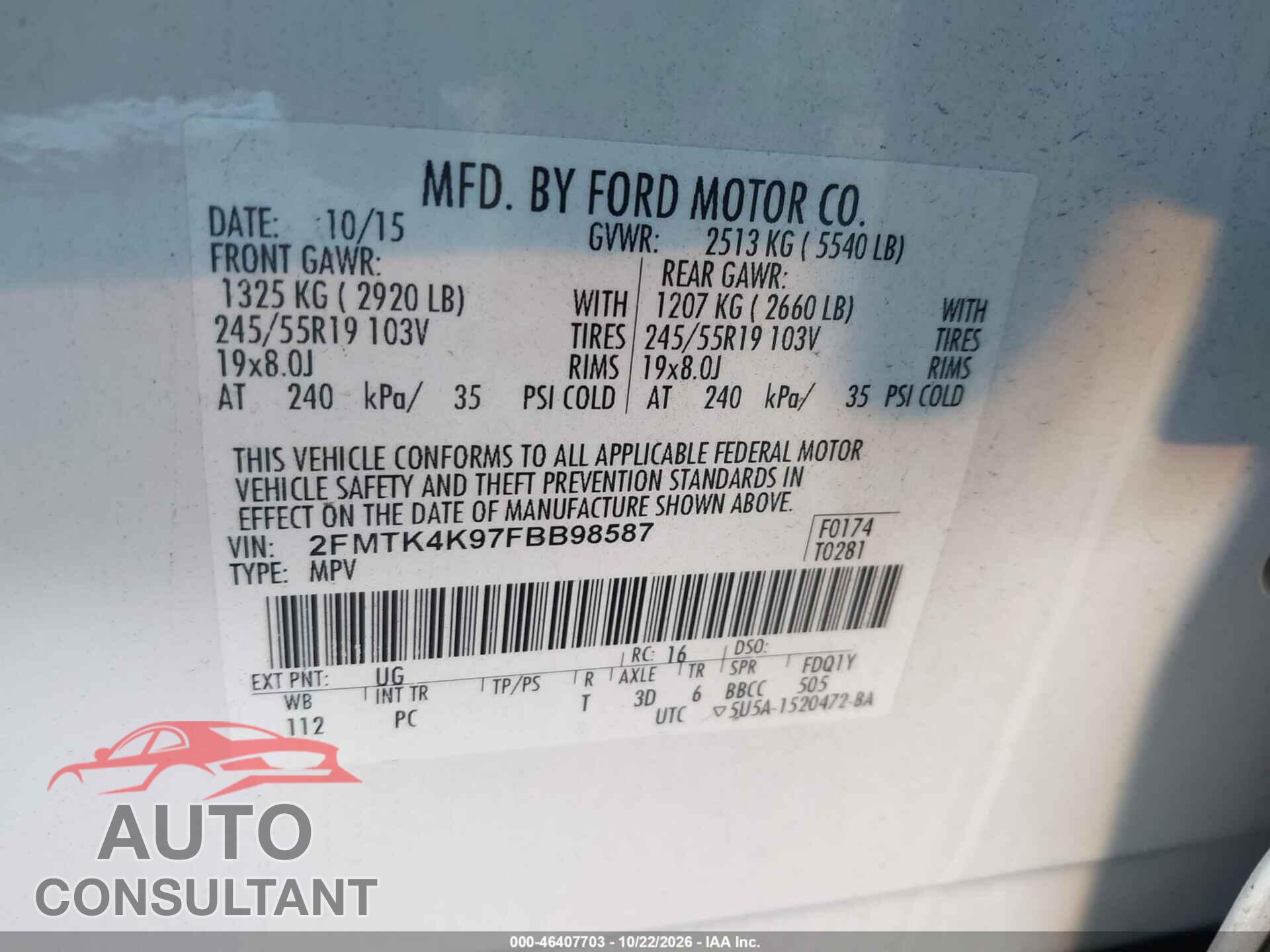 FORD EDGE 2015 - 2FMTK4K97FBB98587
