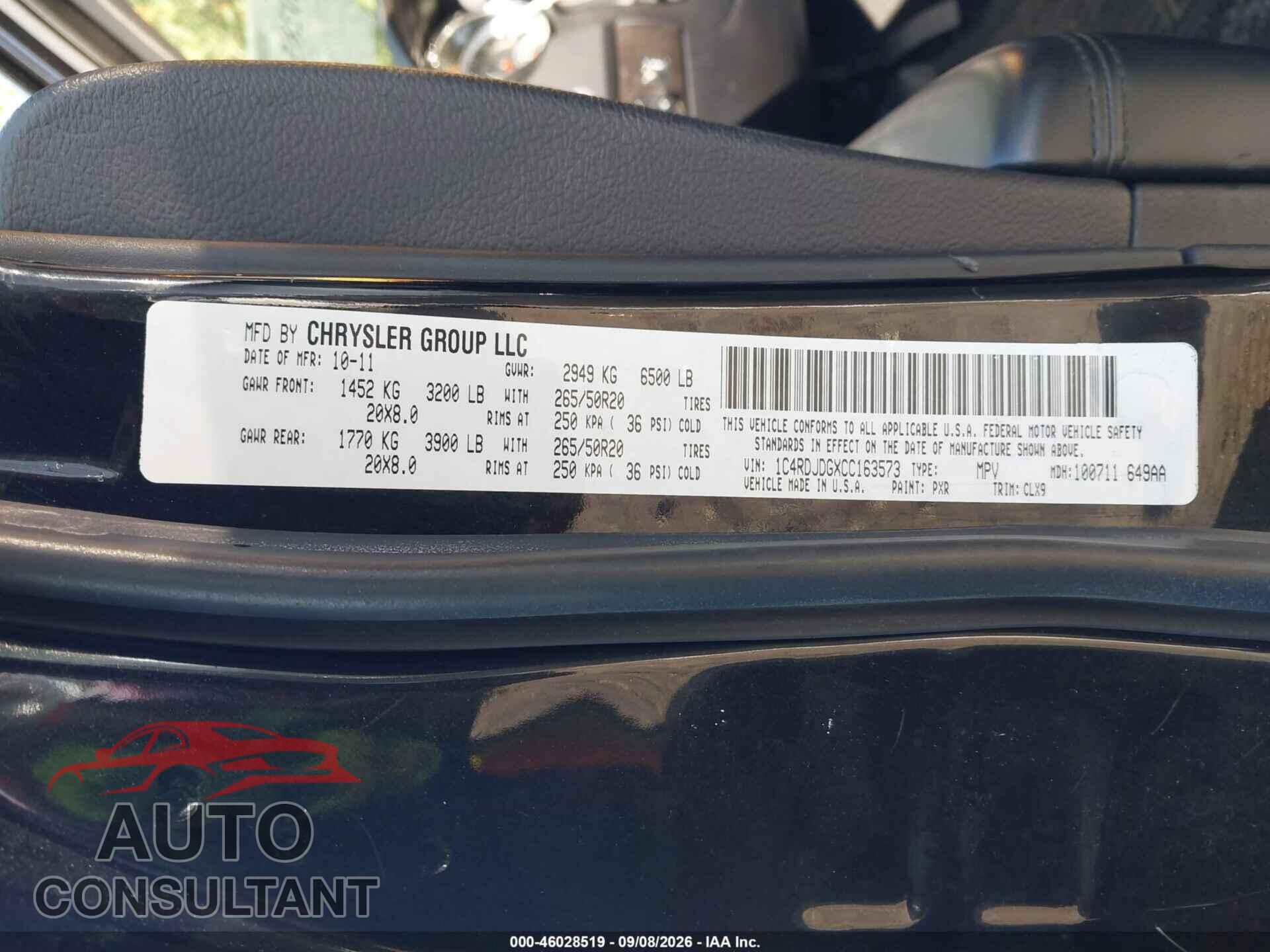 DODGE DURANGO 2012 - 1C4RDJDGXCC163573