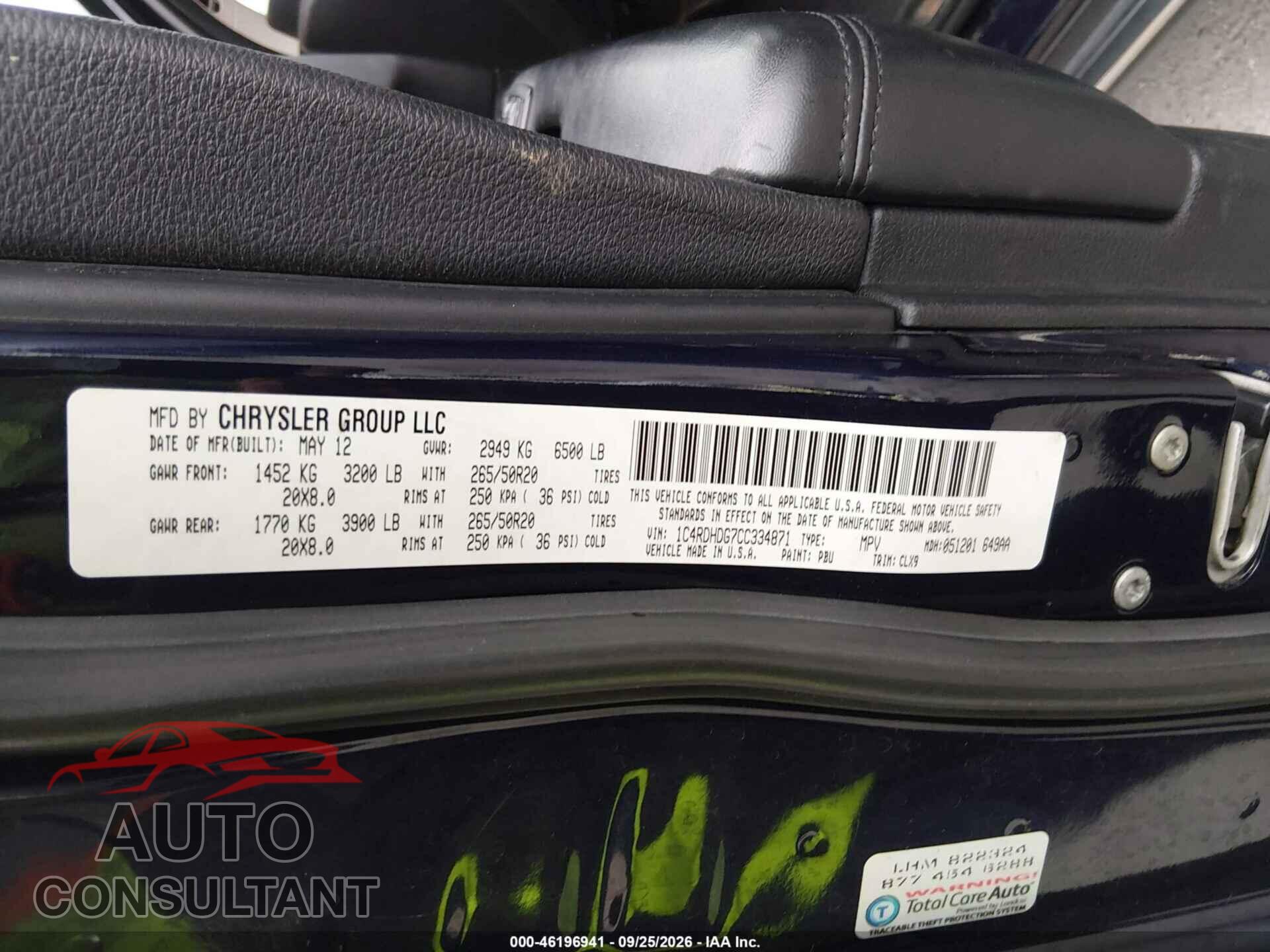 DODGE DURANGO 2012 - 1C4RDHDG7CC334871