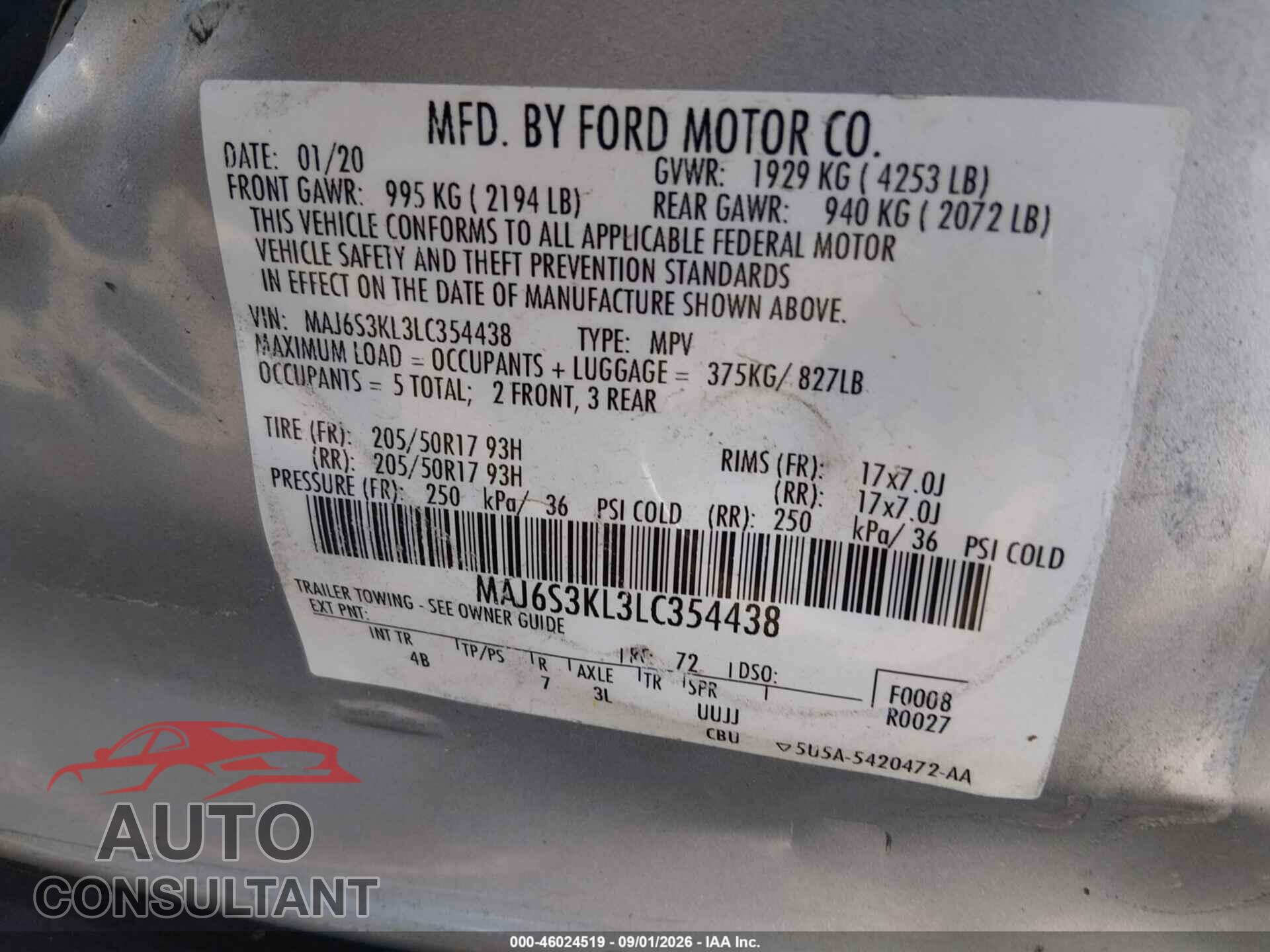 FORD ECOSPORT 2020 - MAJ6S3KL3LC354438