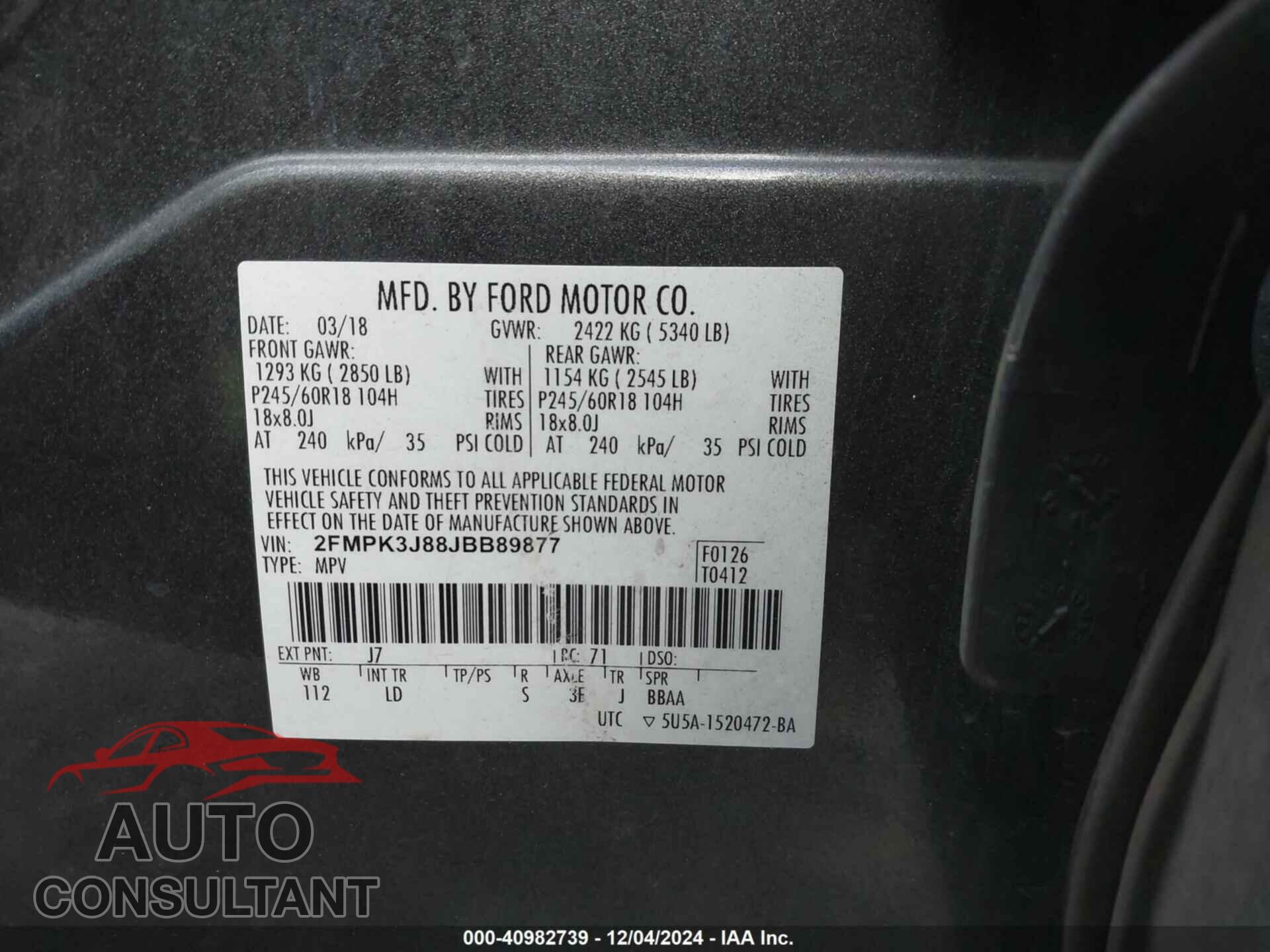 FORD EDGE 2018 - 2FMPK3J88JBB89877
