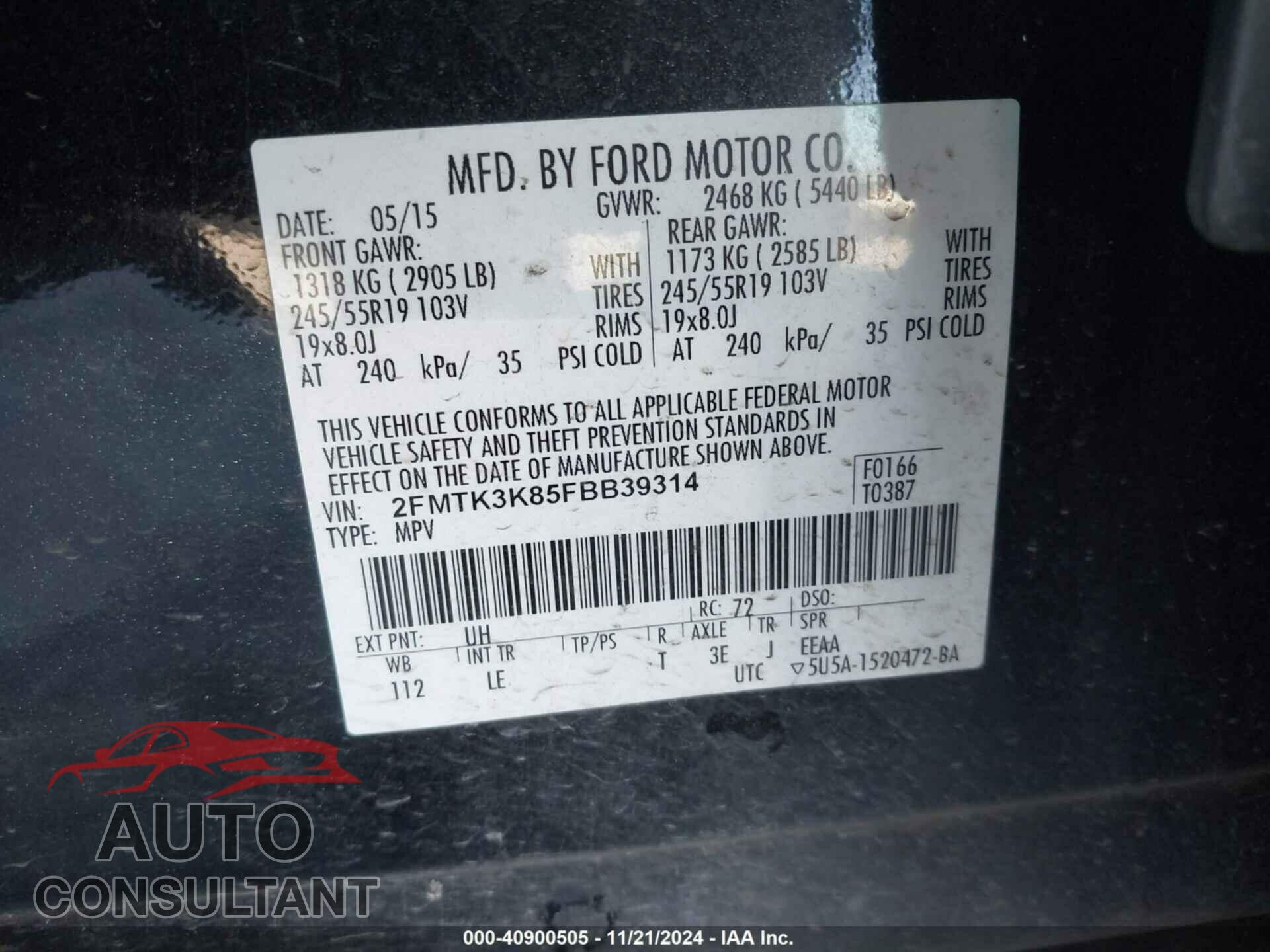 FORD EDGE 2015 - 2FMTK3K85FBB39314