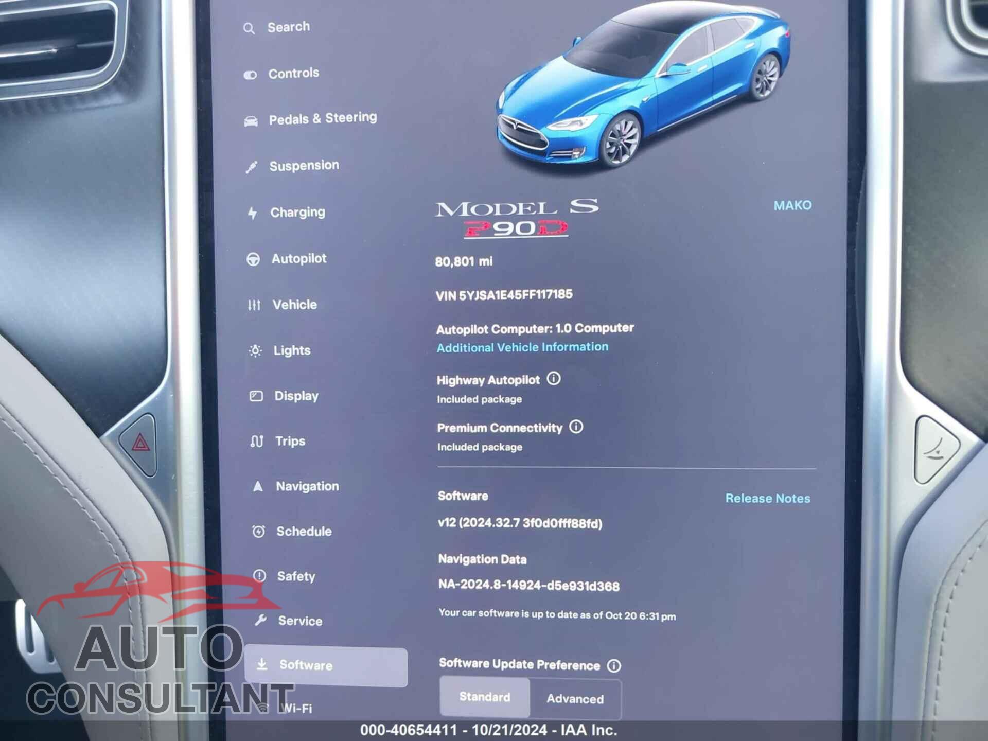 TESLA MODEL S 2015 - 5YJSA1E45FF117185