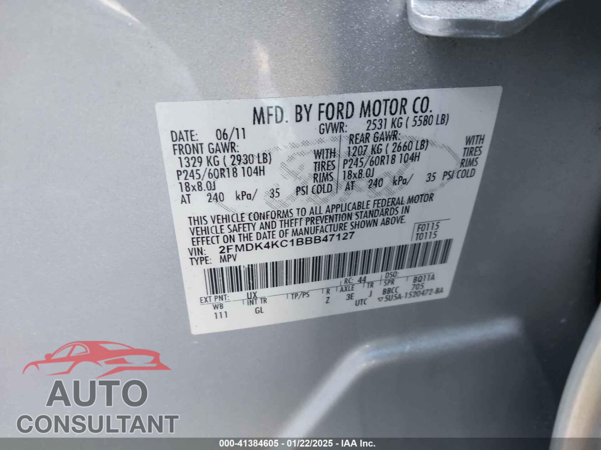 FORD EDGE 2011 - 2FMDK4KC1BBB47127