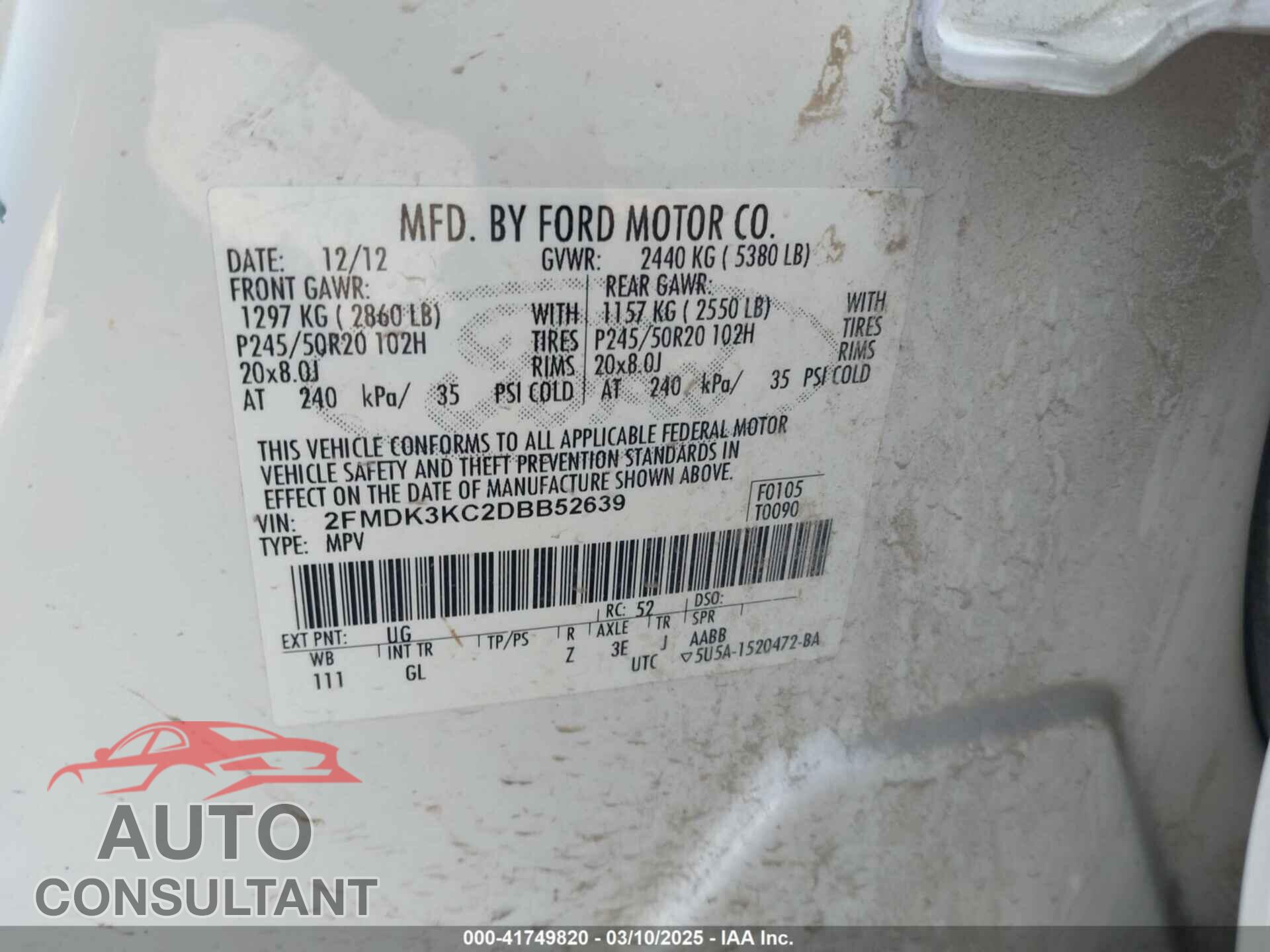 FORD EDGE 2013 - 2FMDK3KC2DBB52639
