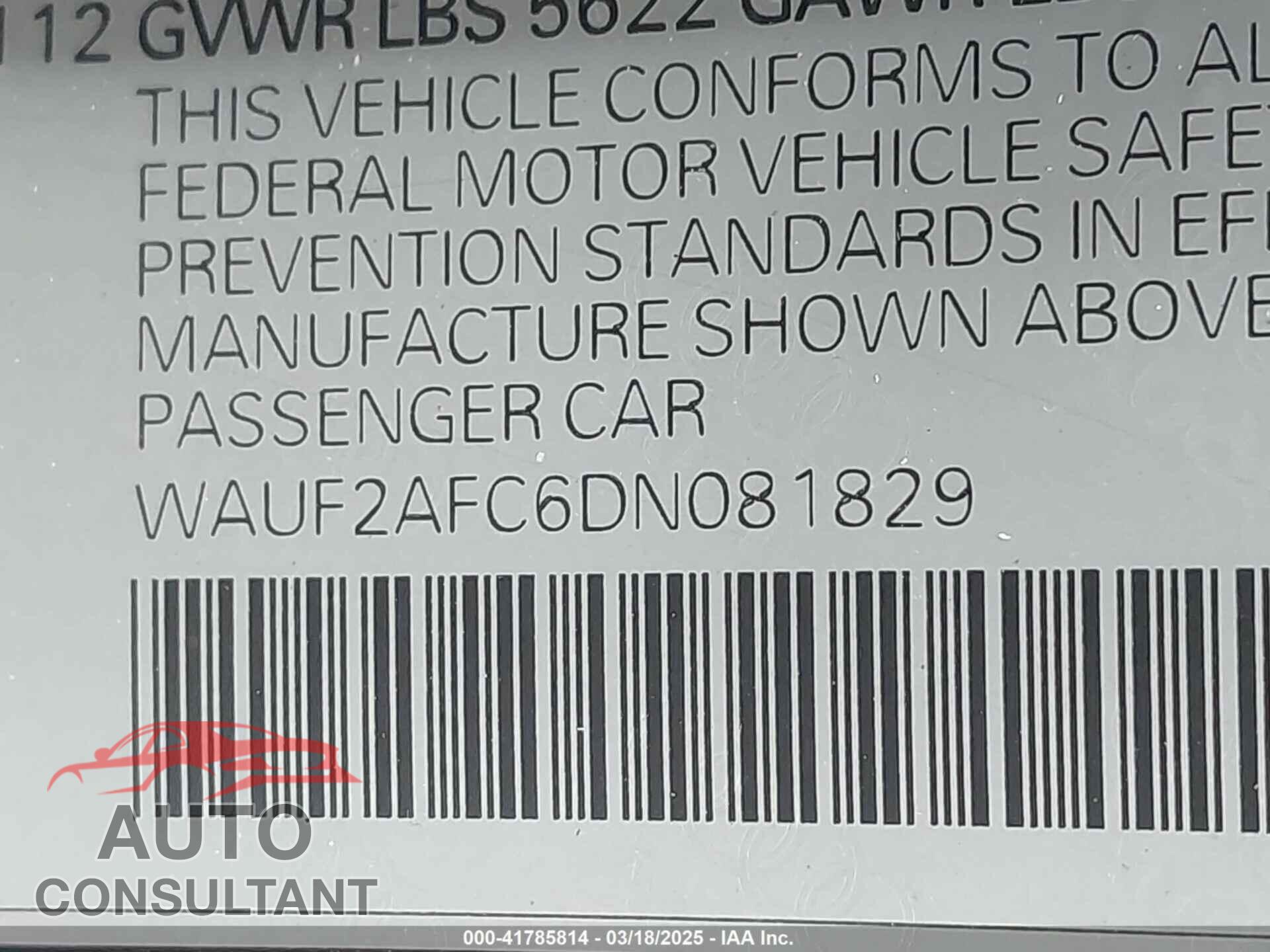 AUDI S6 2013 - WAUF2AFC6DN081829