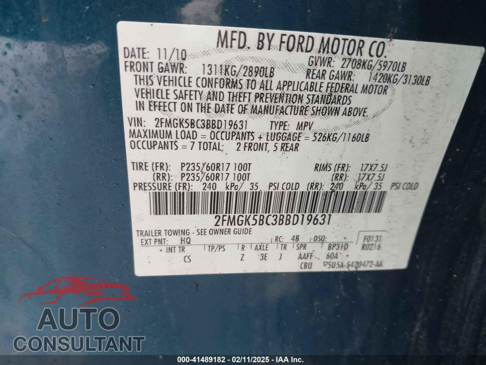 FORD FLEX 2011 - 2FMGK5BC3BBD19631