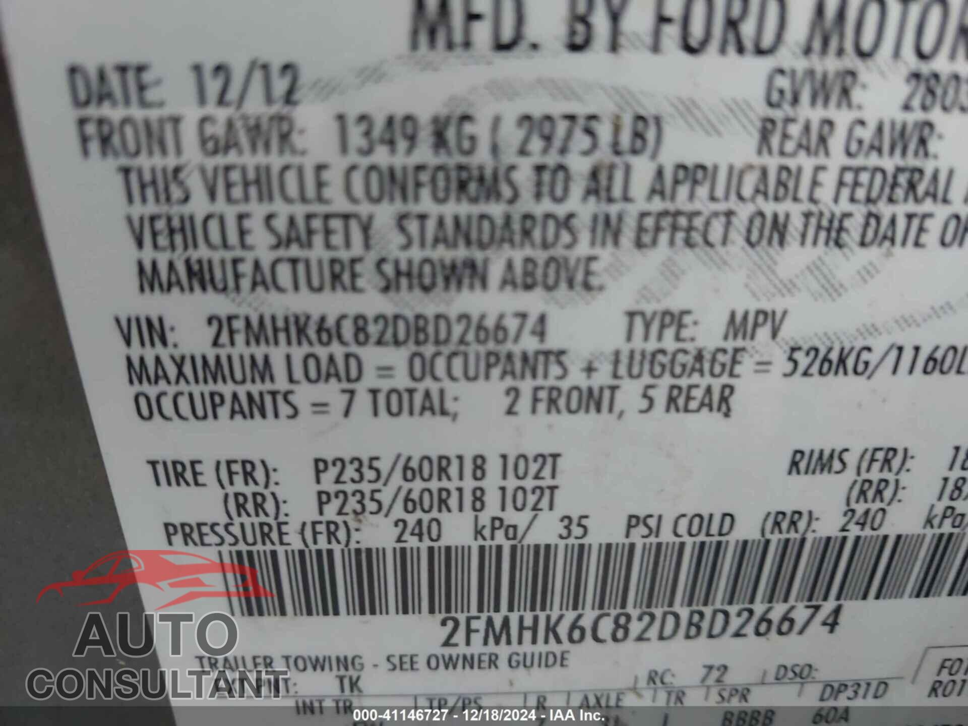 FORD FLEX 2013 - 2FMHK6C82DBD26674