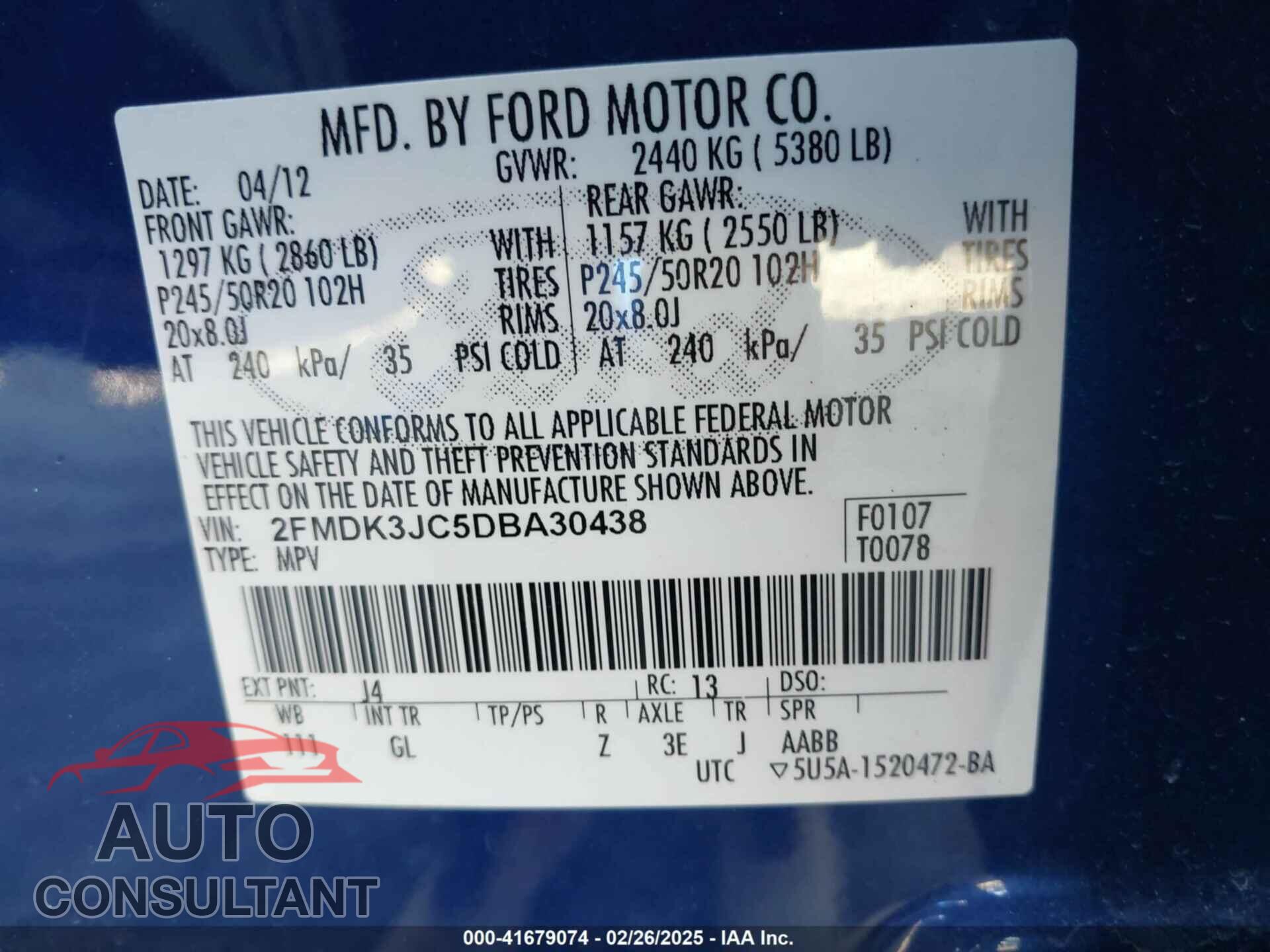 FORD EDGE 2013 - 2FMDK3JC5DBA30438