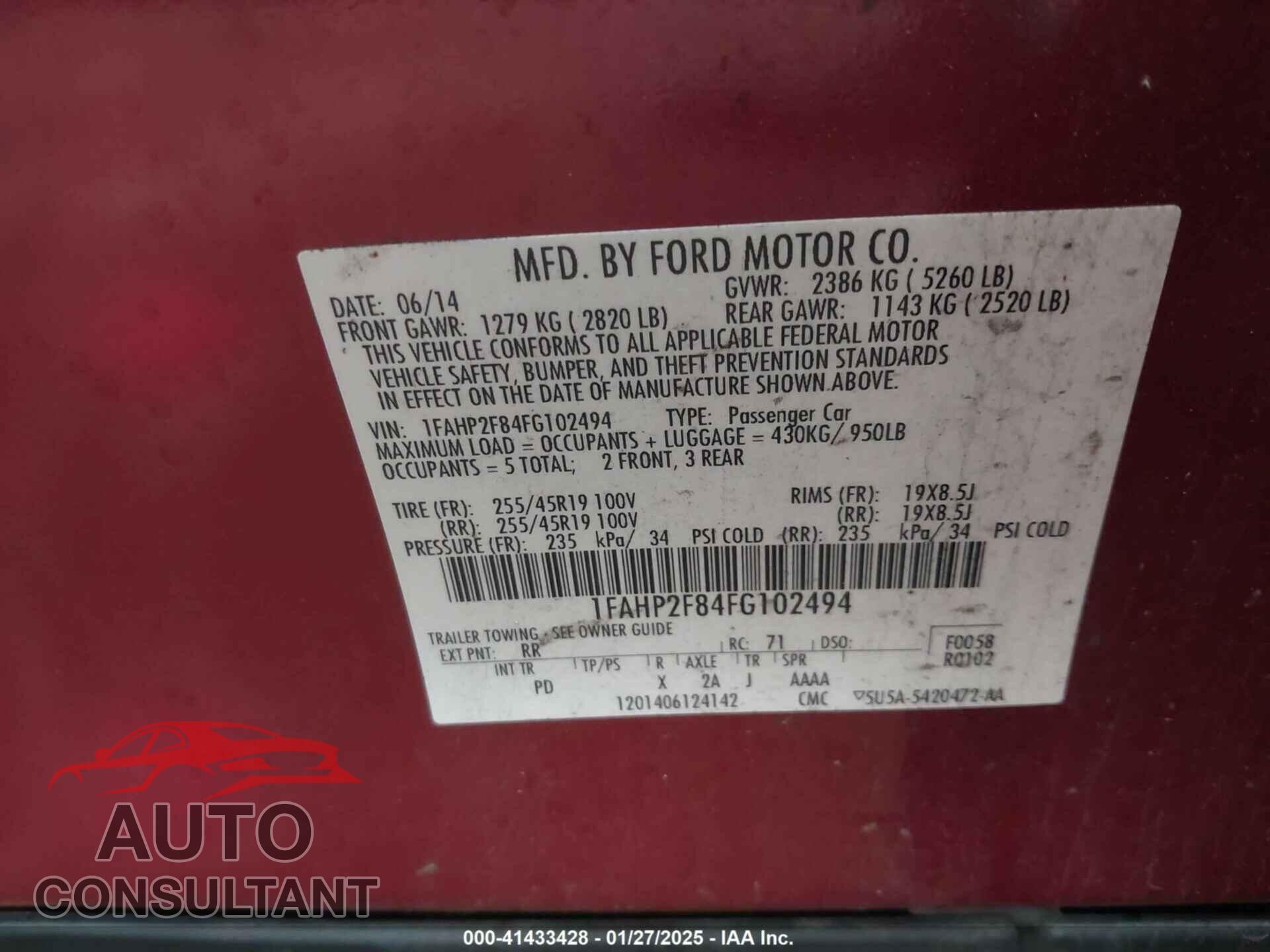 FORD TAURUS 2015 - 1FAHP2F84FG102494
