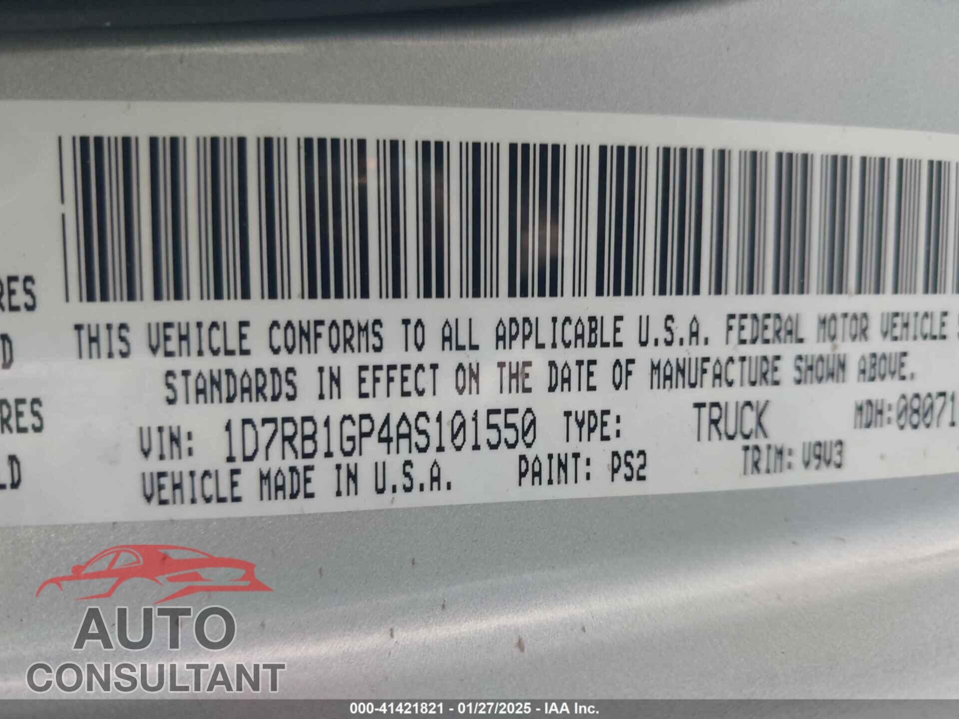 DODGE RAM 1500 2010 - 1D7RB1GP4AS101550