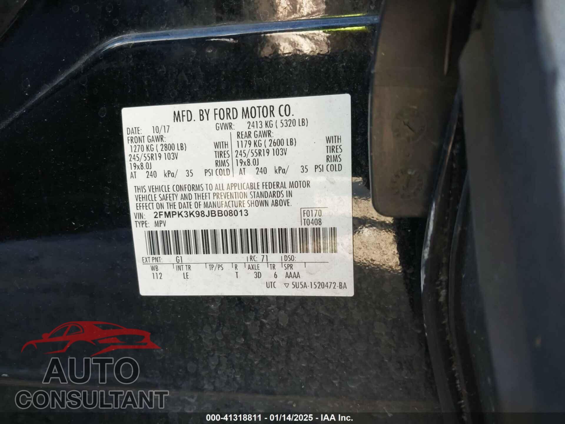FORD EDGE 2018 - 2FMPK3K98JBB08013