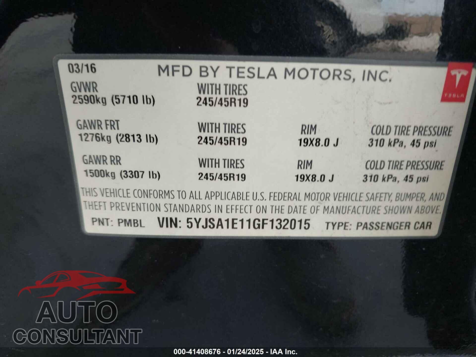 TESLA MODEL S 2016 - 5YJSA1E11GF132015