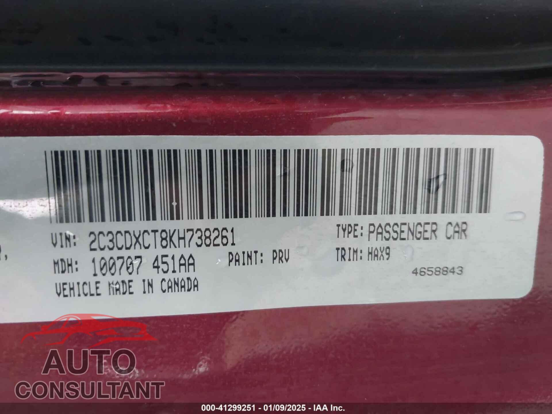 DODGE CHARGER 2019 - 2C3CDXCT8KH738261