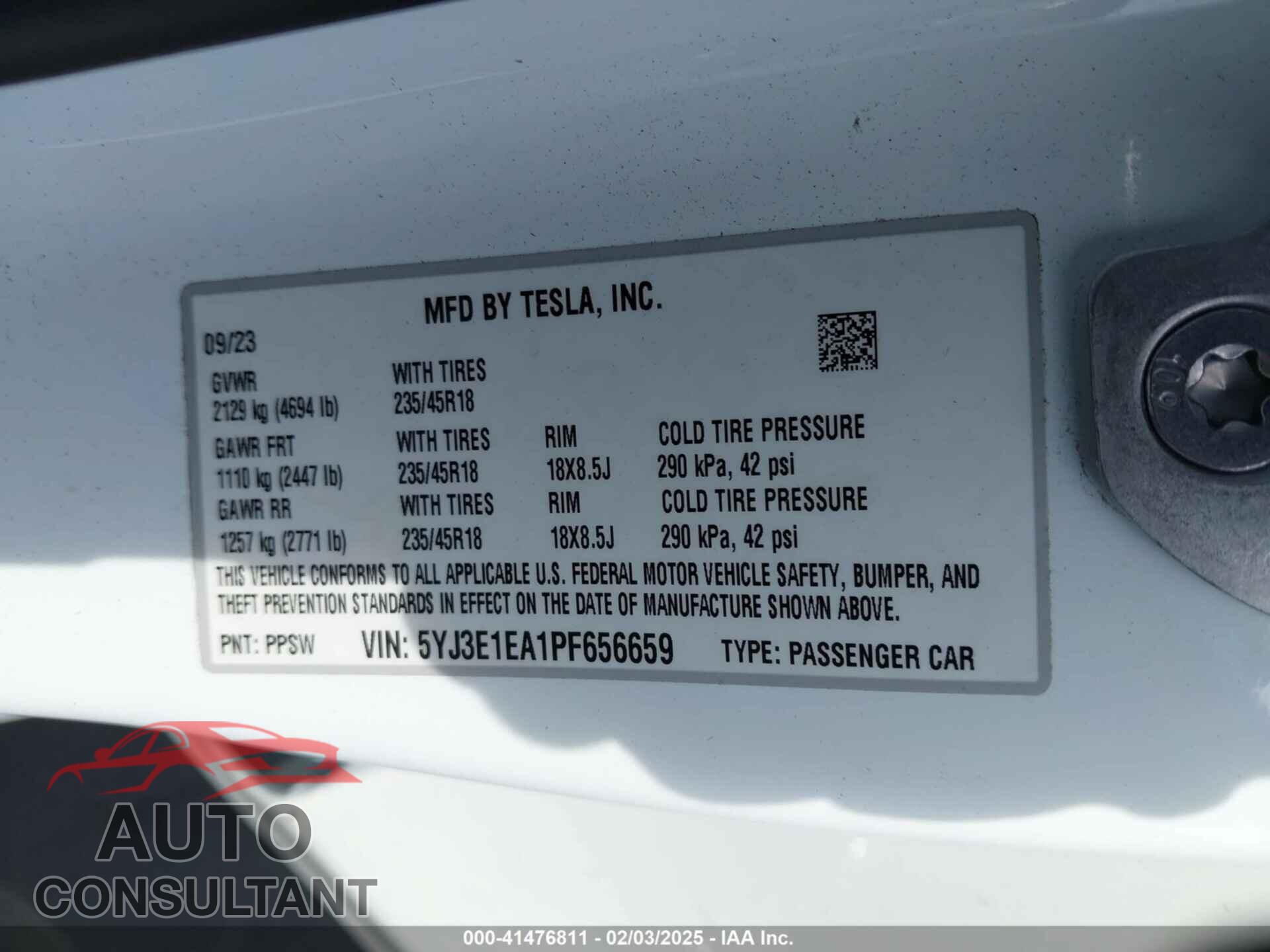 TESLA MODEL 3 2023 - 5YJ3E1EA1PF656659