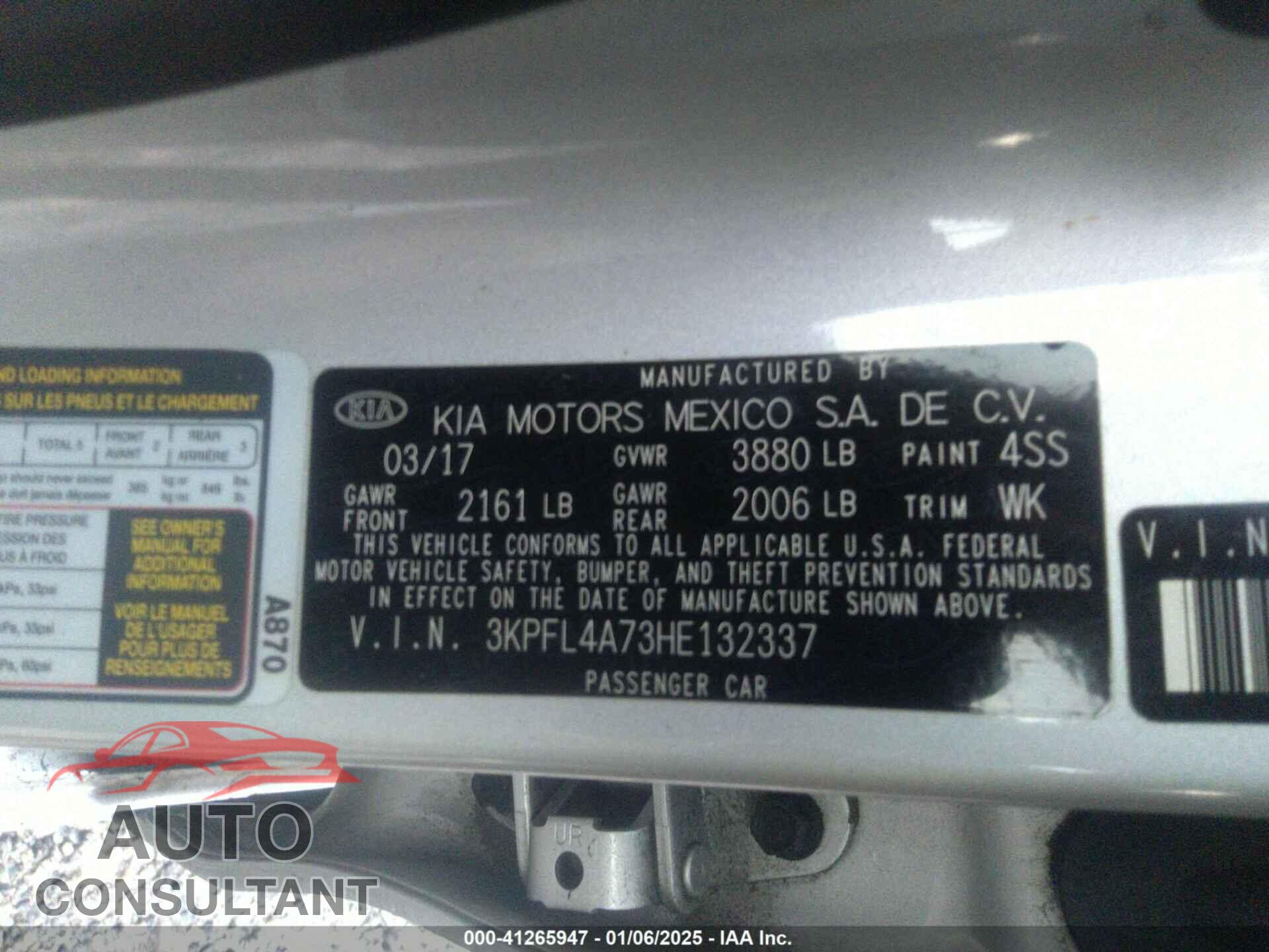 KIA FORTE 2017 - 3KPFL4A73HE132337