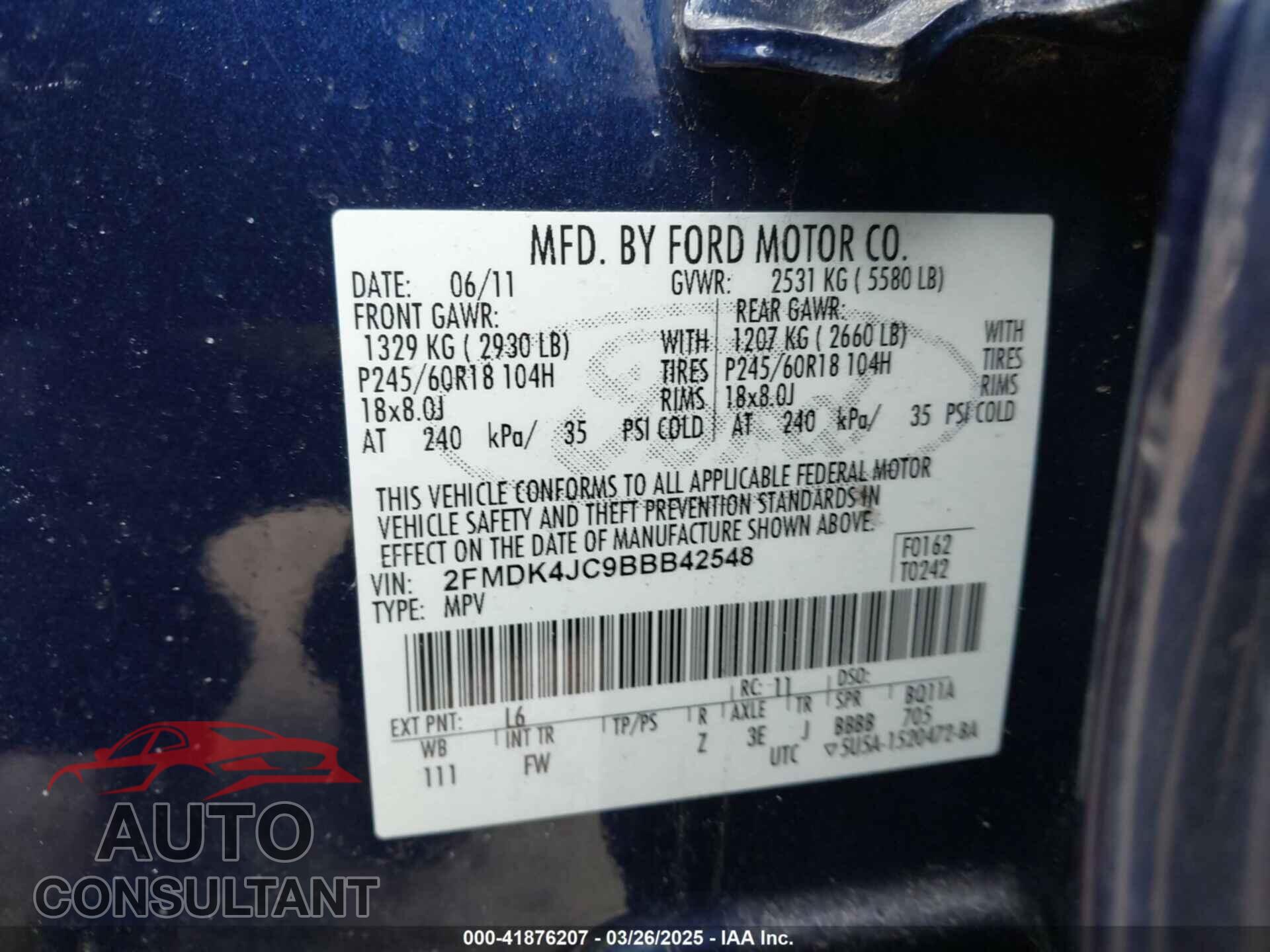 FORD EDGE 2011 - 2FMDK4JC9BBB42548