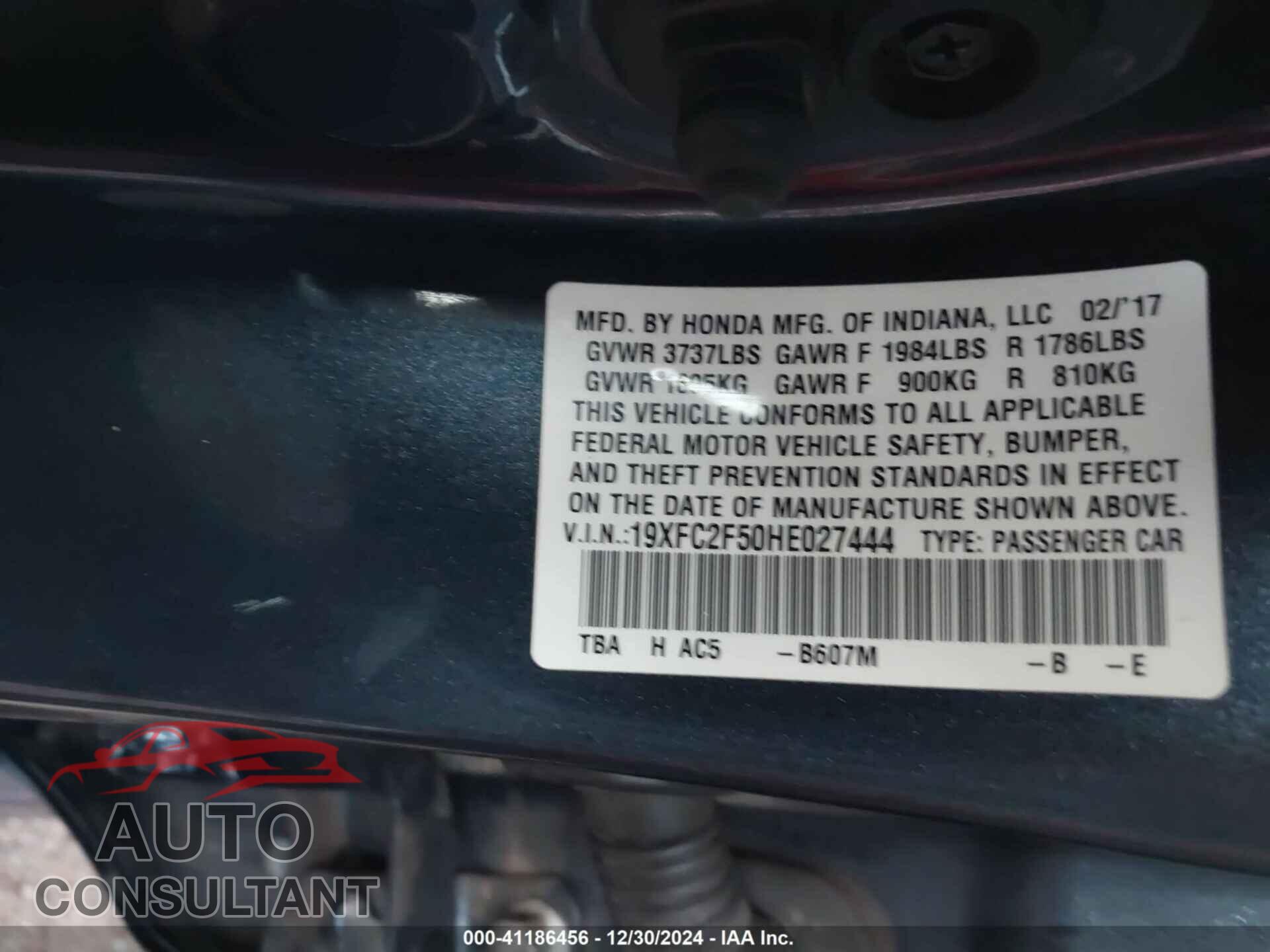 HONDA CIVIC 2017 - 19XFC2F50HE027444
