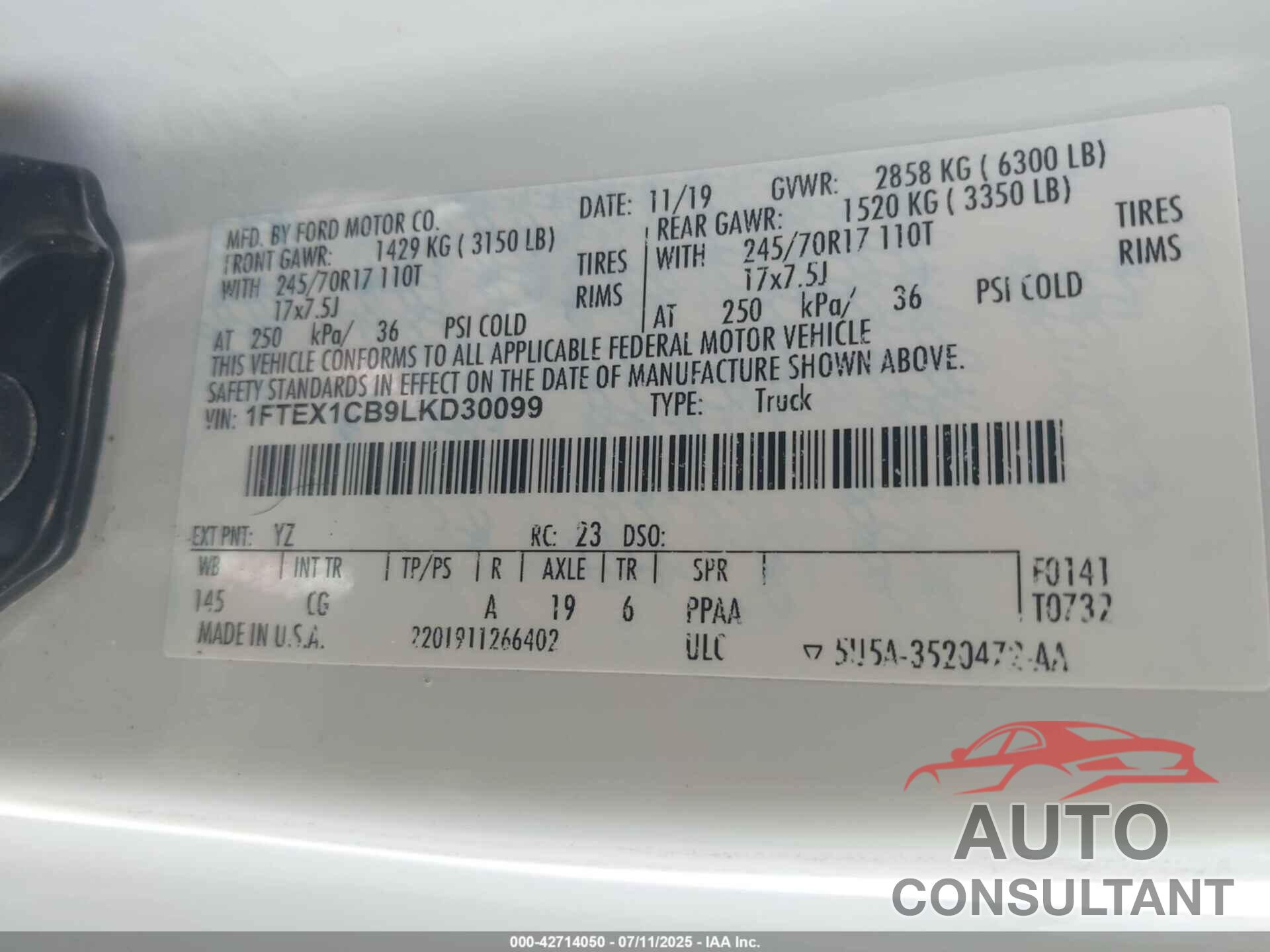 FORD F-150 2020 - 1FTEX1CB9LKD30099