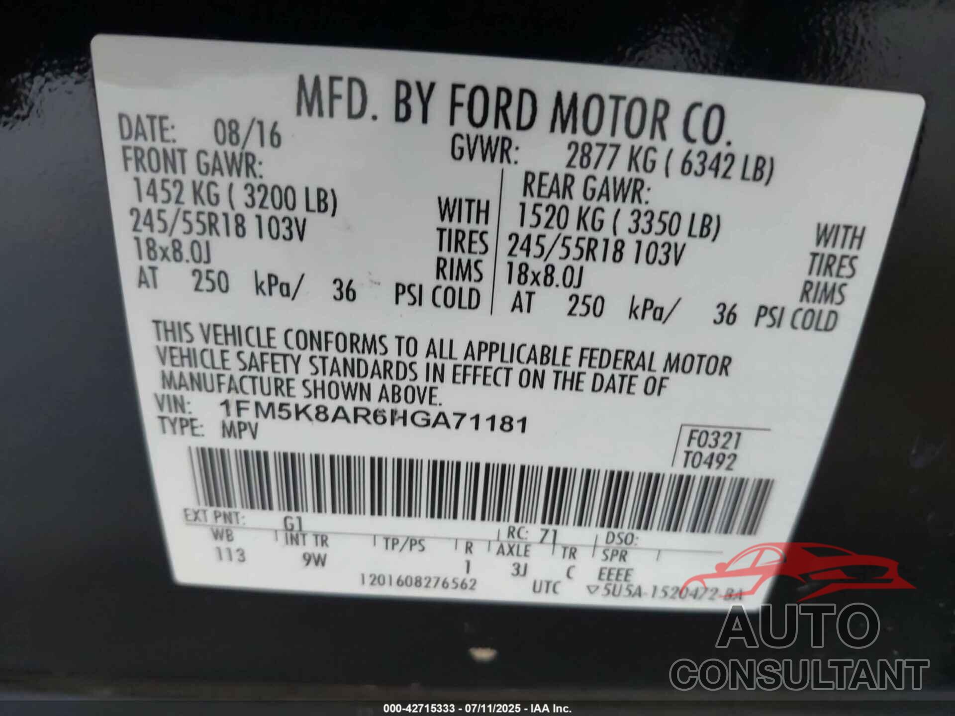 FORD POLICE INTERCEPTOR 2017 - 1FM5K8AR6HGA71181