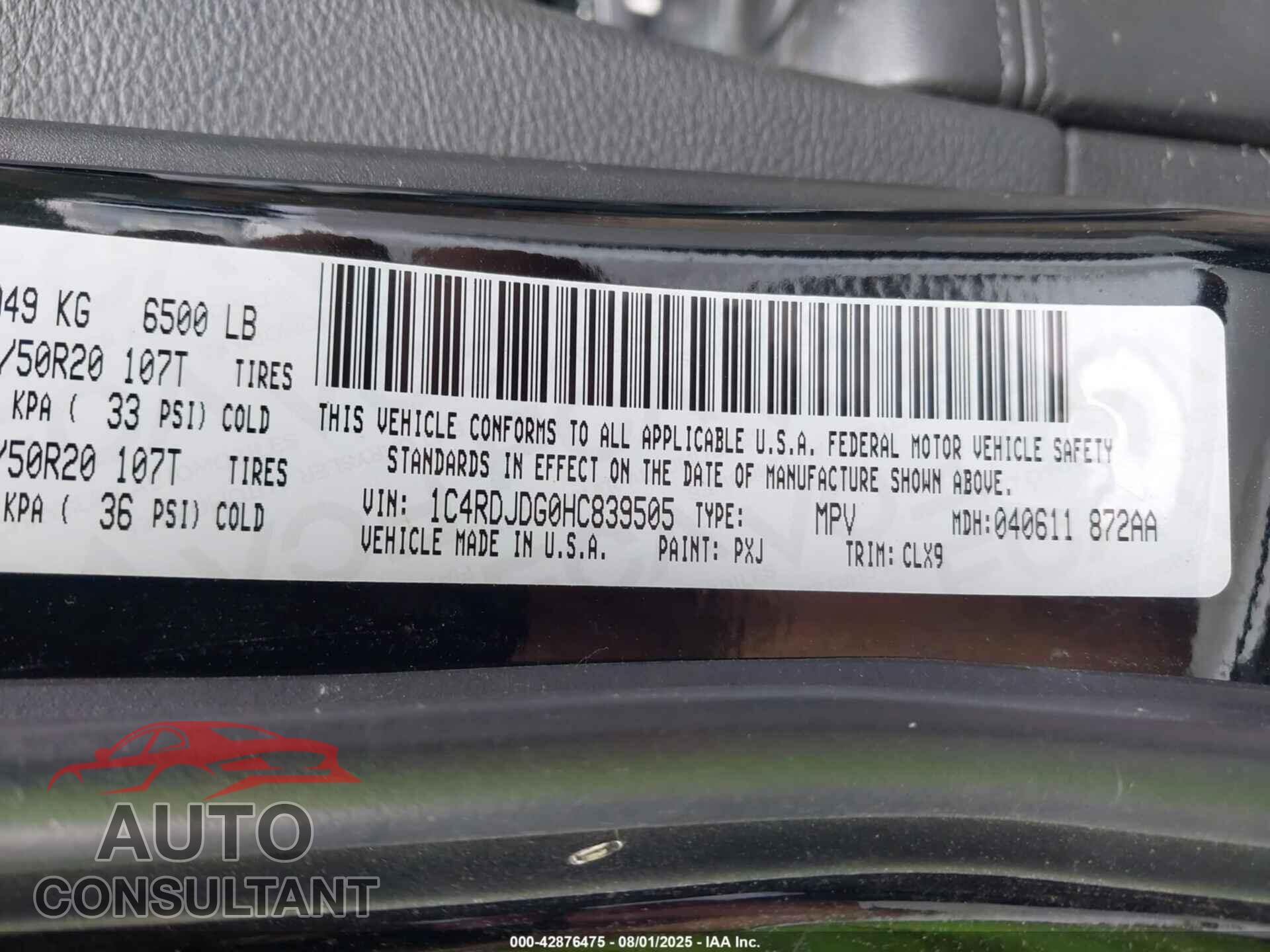DODGE DURANGO 2017 - 1C4RDJDG0HC839505