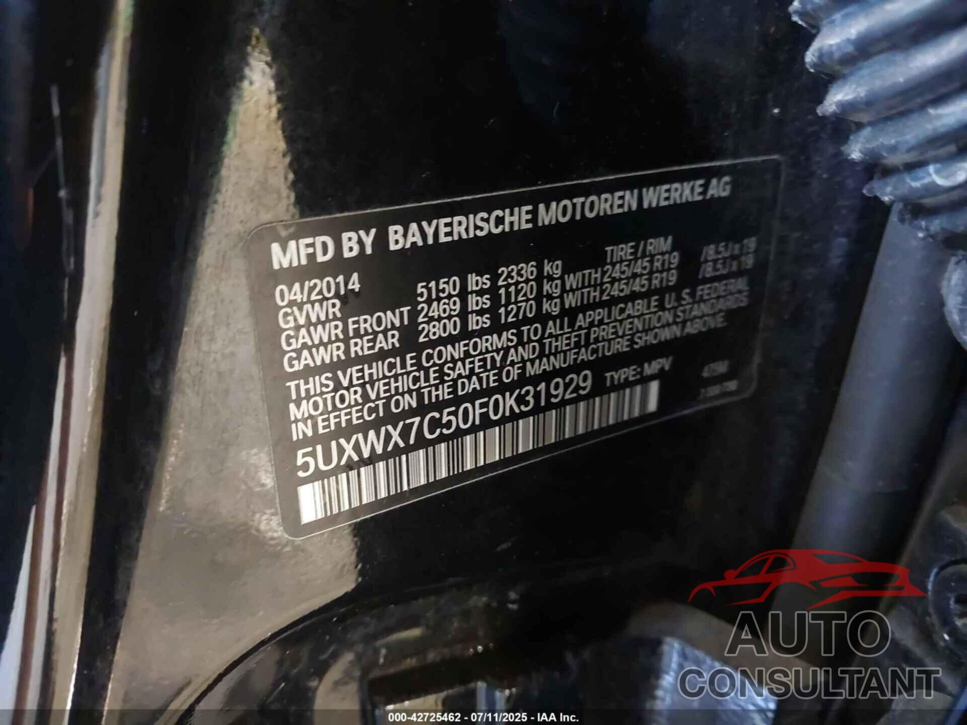 BMW X3 2015 - 5UXWX7C50F0K31929