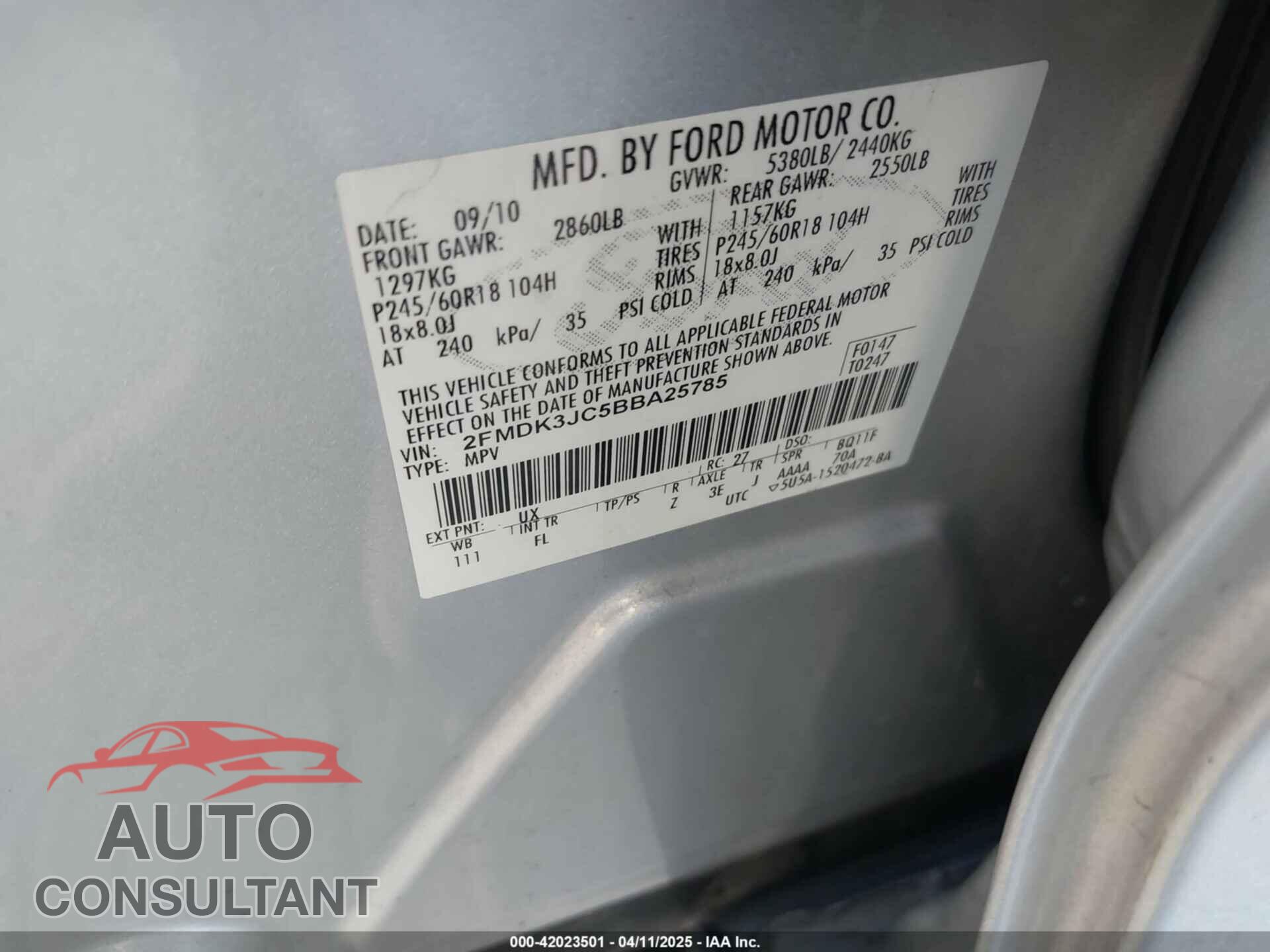 FORD EDGE 2011 - 2FMDK3JC5BBA25785
