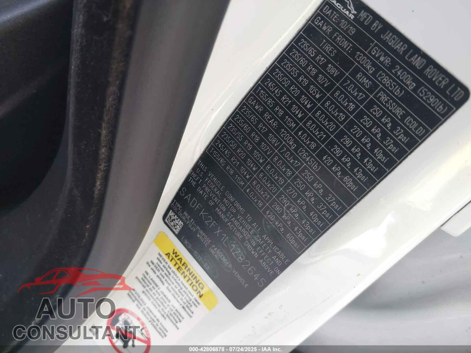 JAGUAR E-PACE 2020 - SADFK2FX1L1Z82645