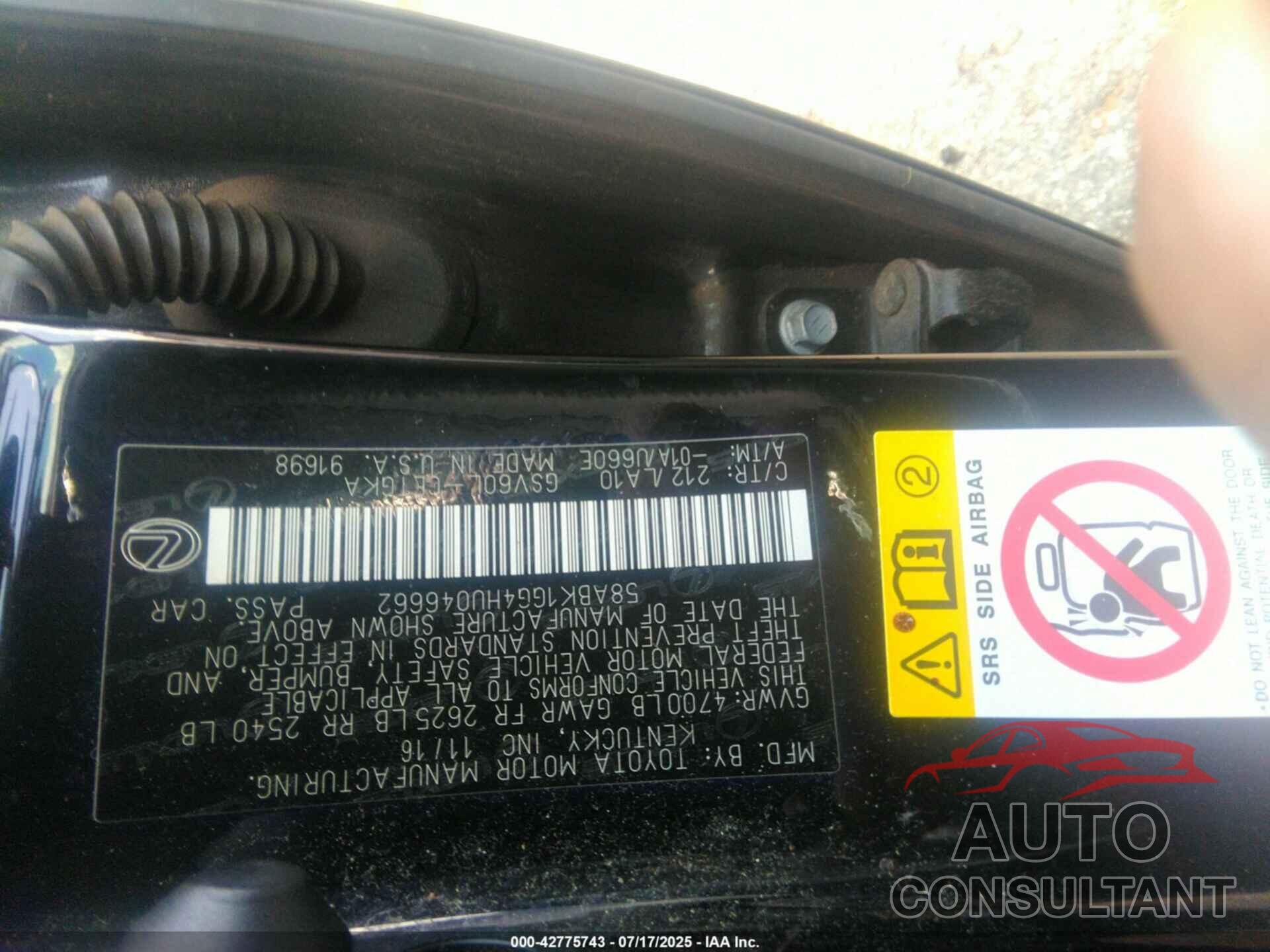 LEXUS ES 350 2017 - 58ABK1GG4HU046662