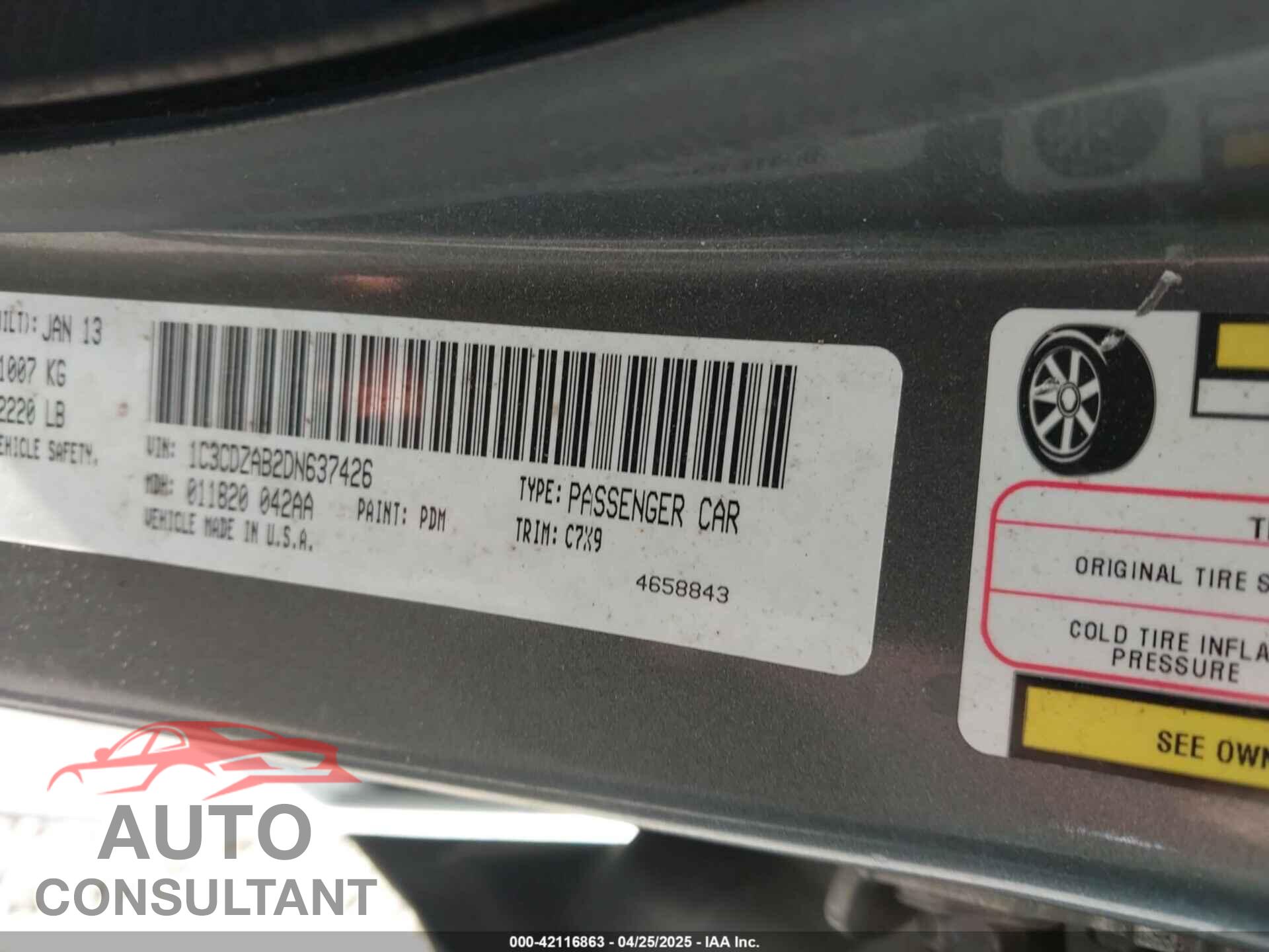 DODGE AVENGER 2013 - 1C3CDZAB2DN637426