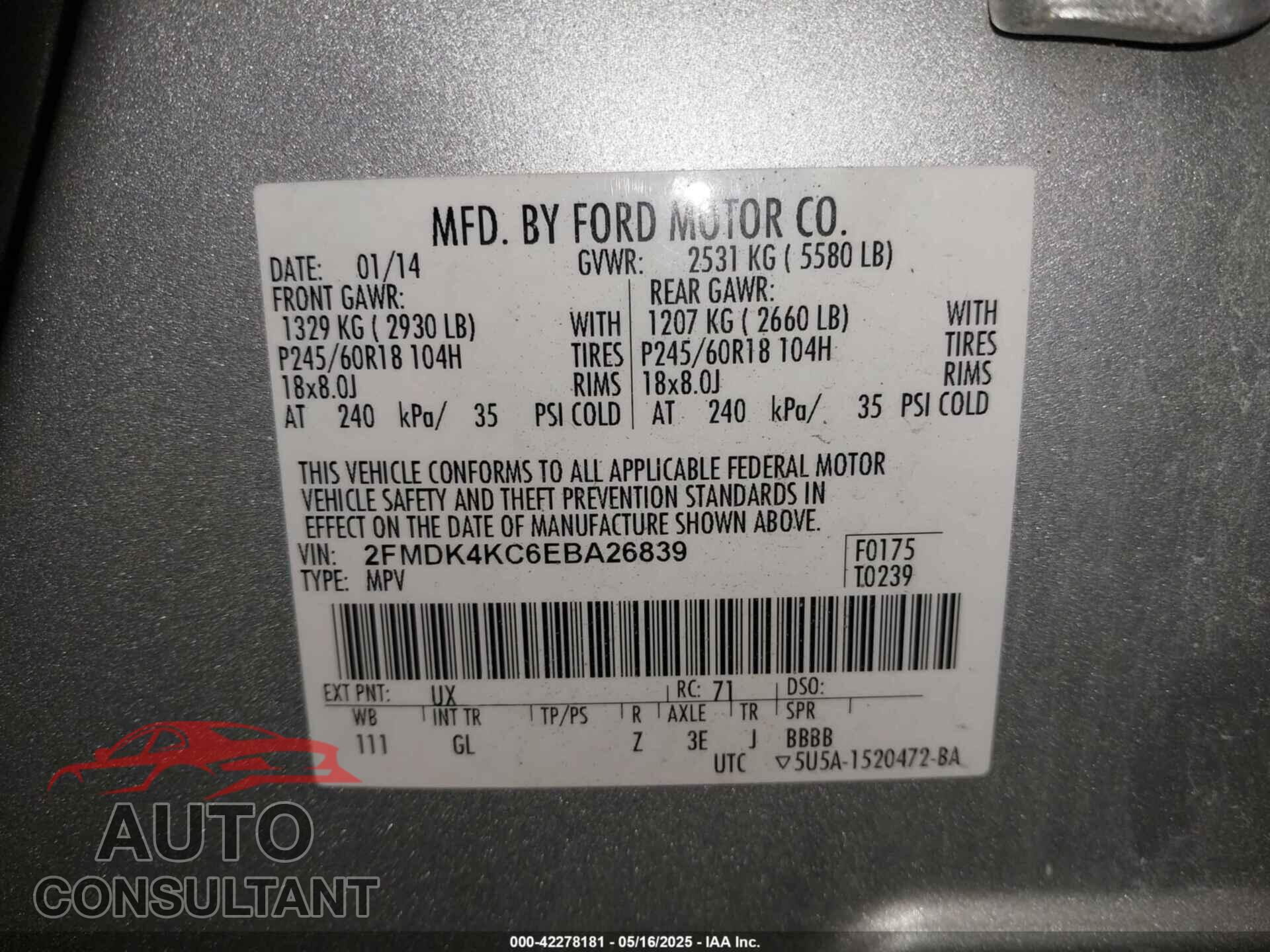 FORD EDGE 2014 - 2FMDK4KC6EBA26839