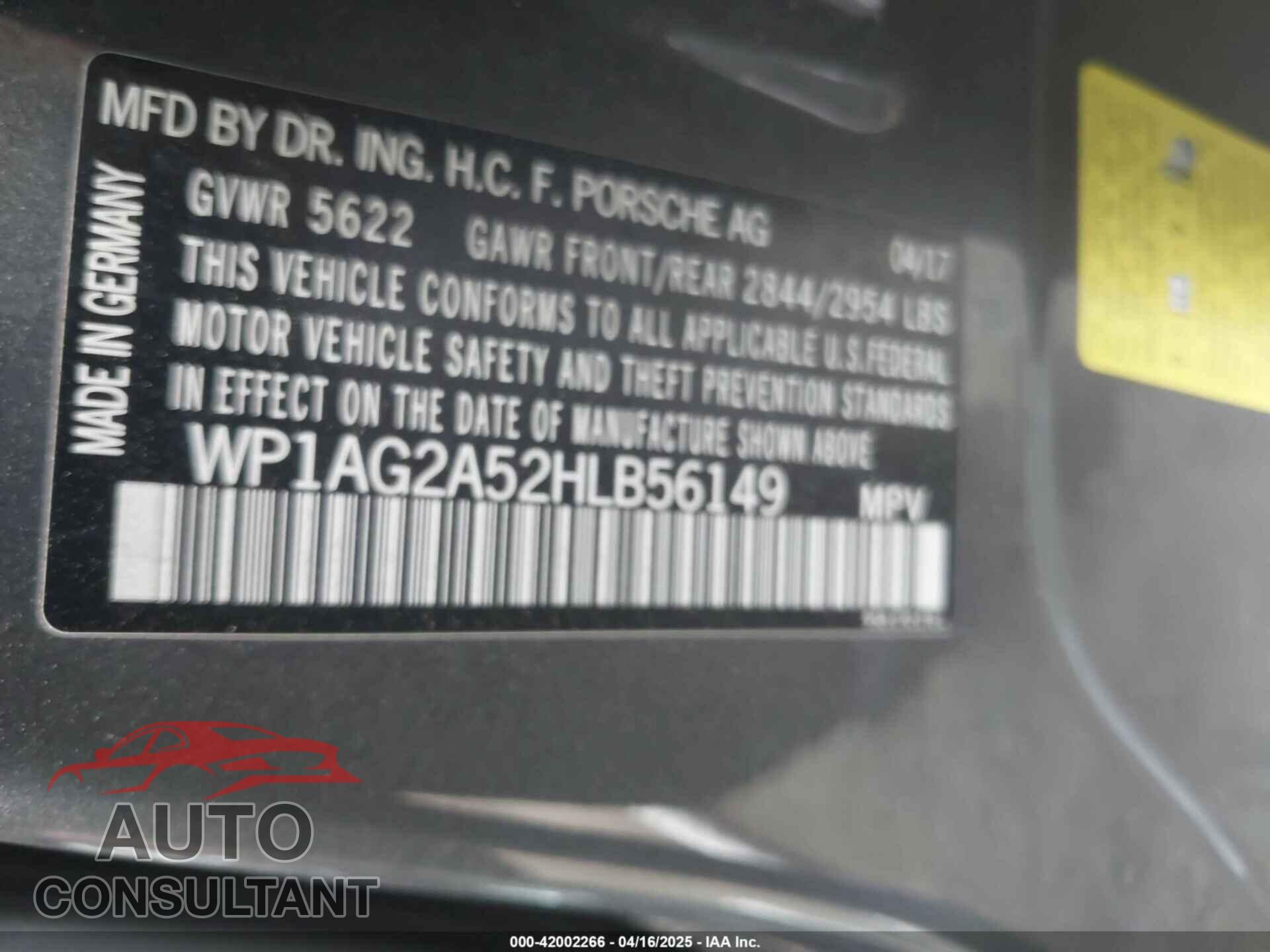 PORSCHE MACAN 2017 - WP1AG2A52HLB56149
