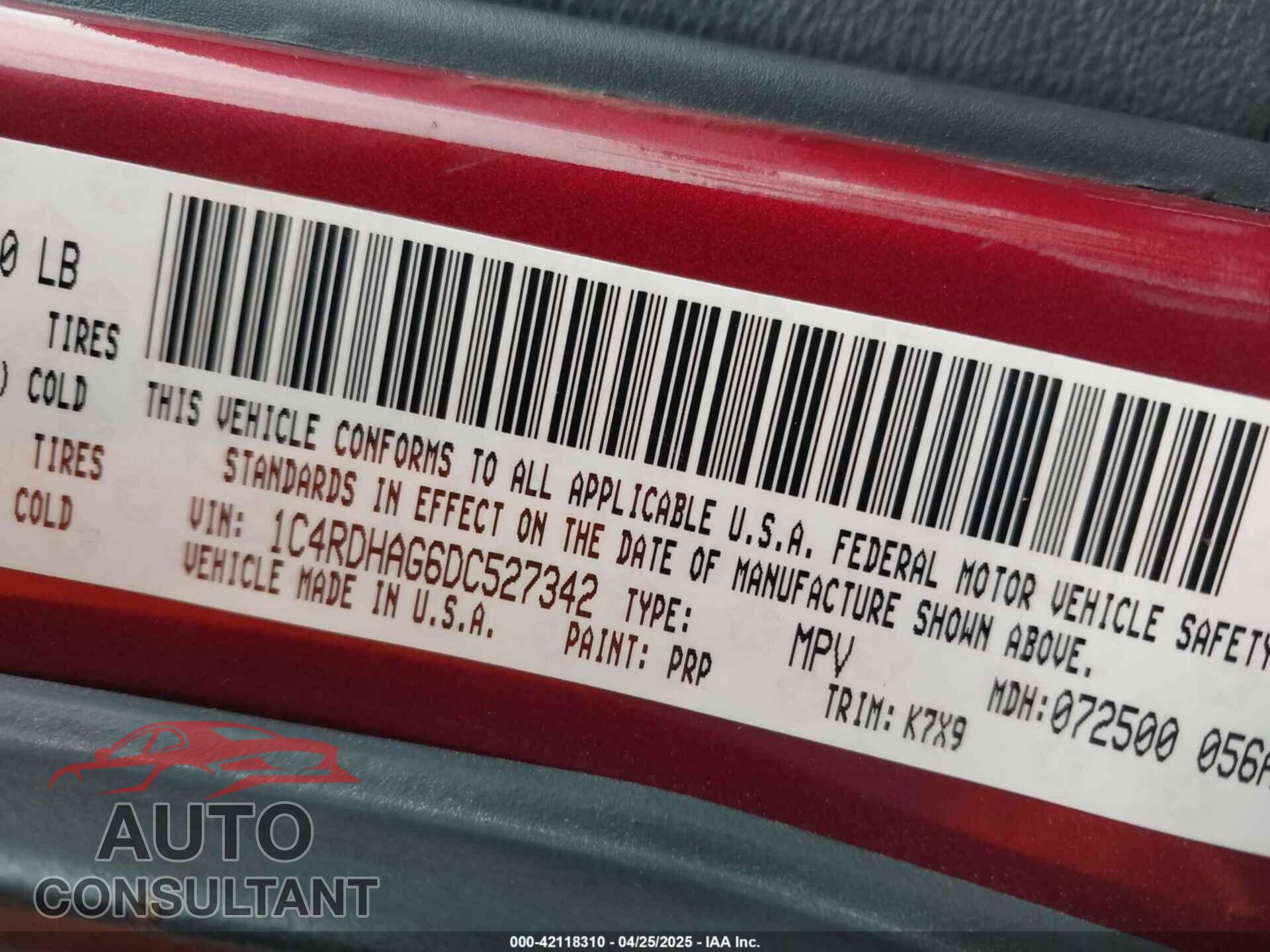 DODGE DURANGO 2013 - 1C4RDHAG6DC527342