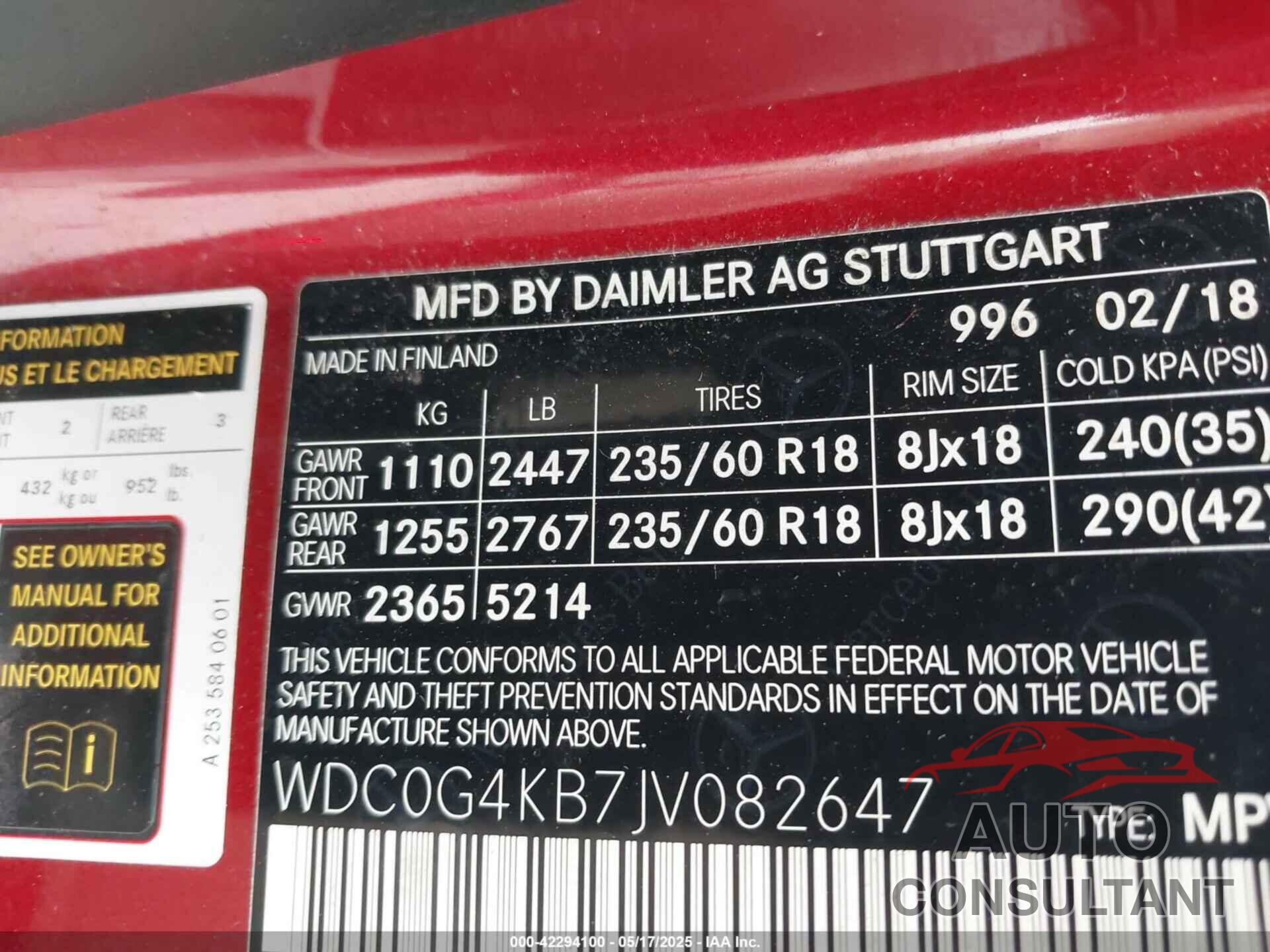 MERCEDES-BENZ GLC 300 2018 - WDC0G4KB7JV082647