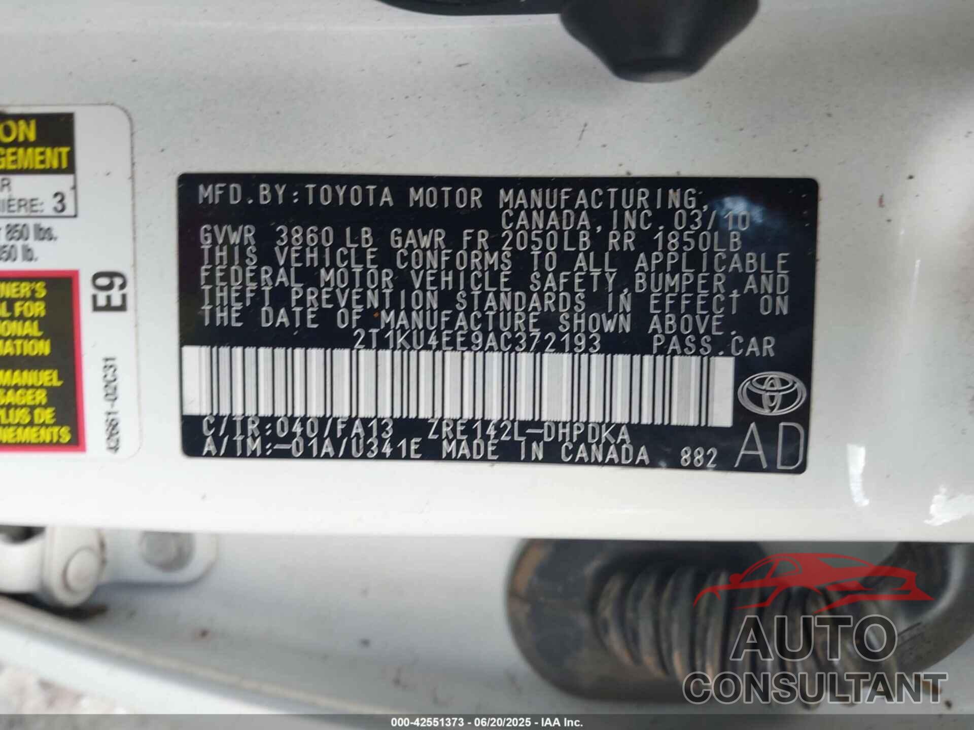 TOYOTA MATRIX 2010 - 2T1KU4EE9AC372193