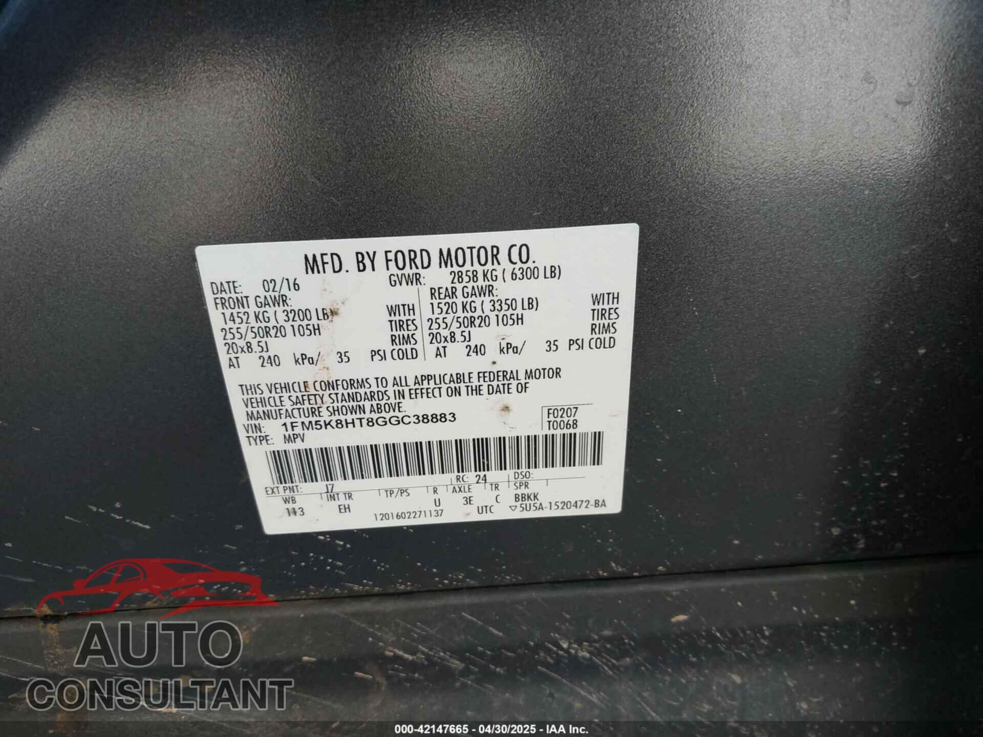 FORD EXPLORER 2016 - 1FM5K8HT8GGC38883
