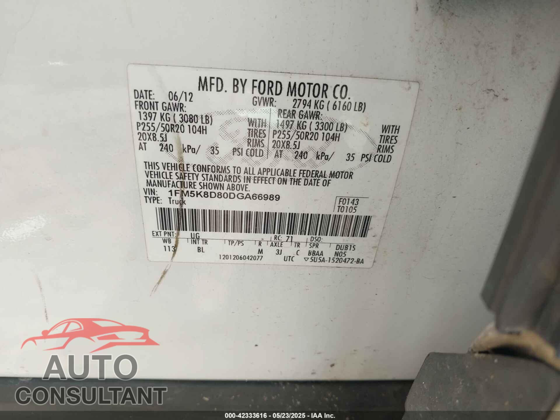 FORD EXPLORER 2013 - 1FM5K8D80DGA66989