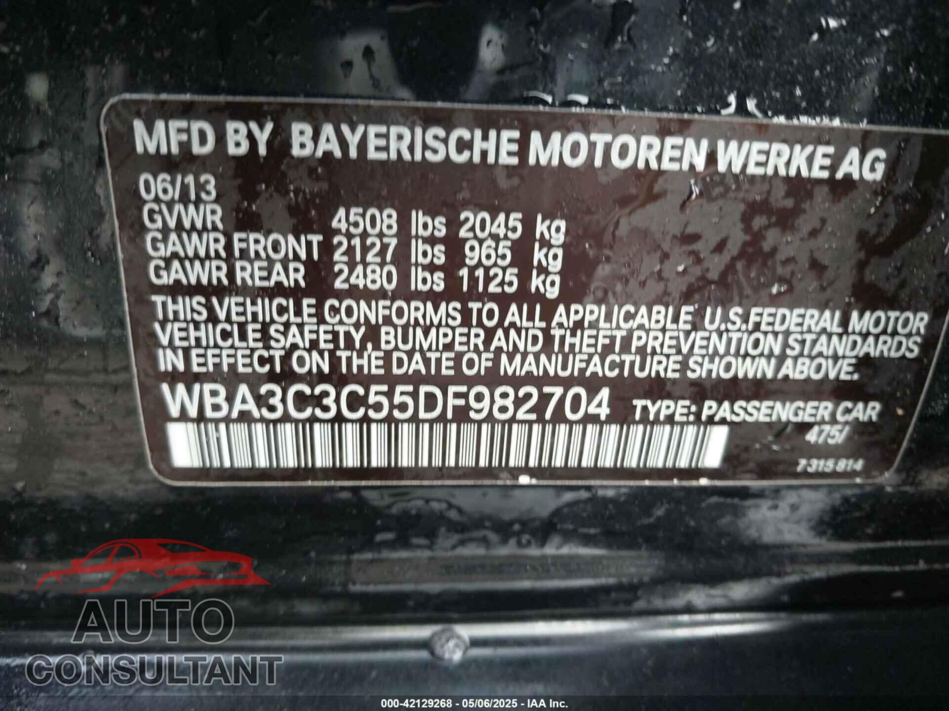 BMW 320I 2013 - WBA3C3C55DF982704