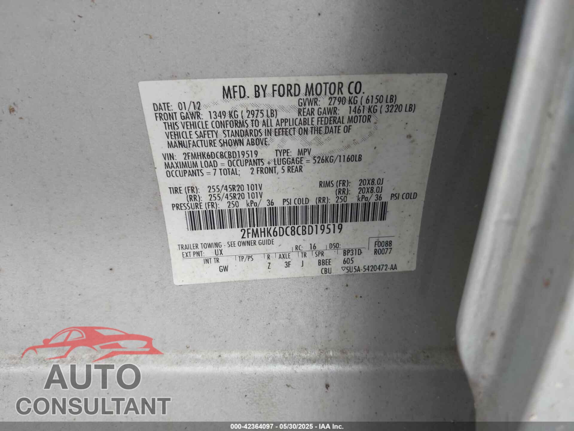 FORD FLEX 2012 - 2FMHK6DC8CBD19519