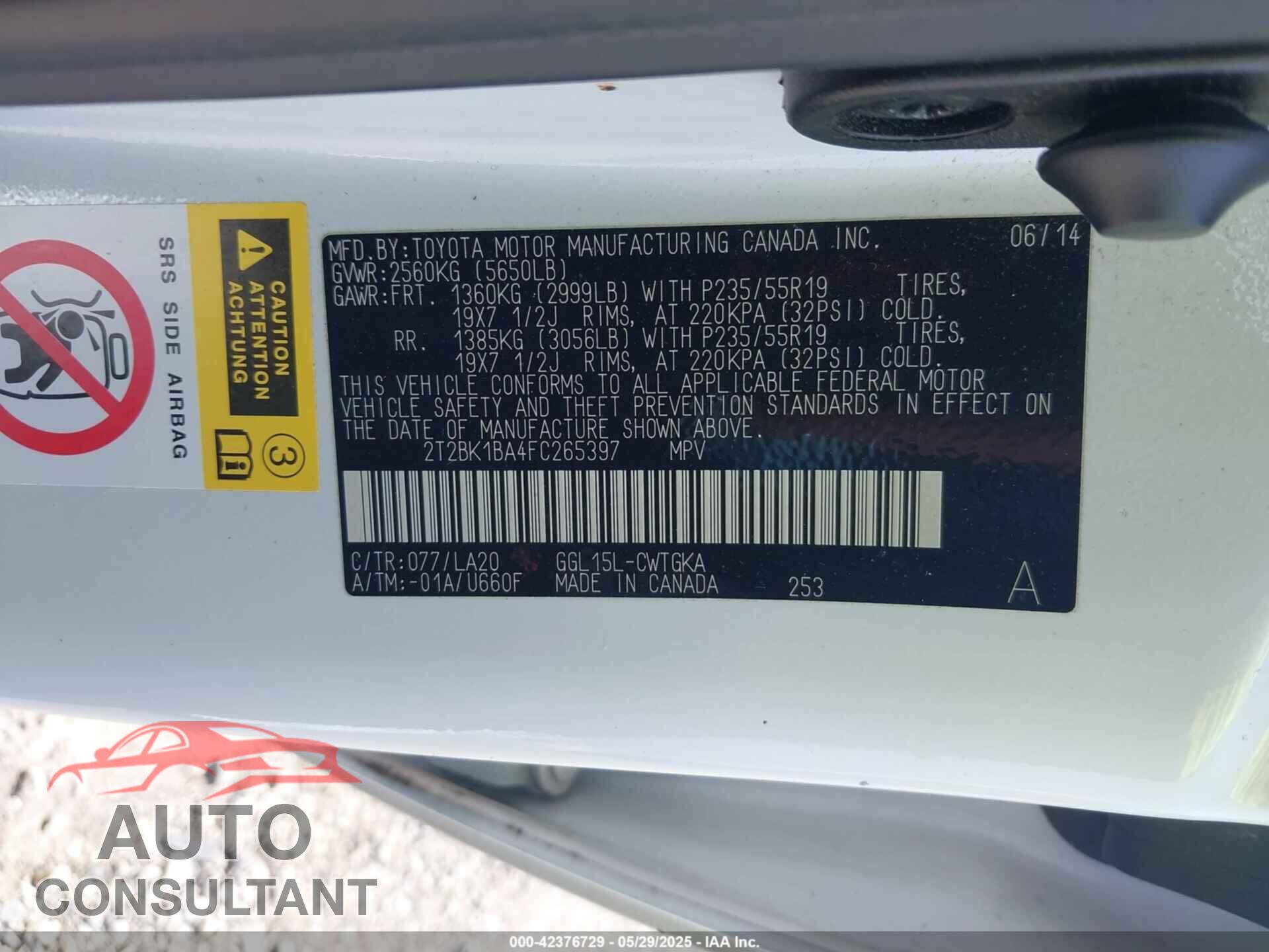 LEXUS RX 350 2015 - 2T2BK1BA4FC265397